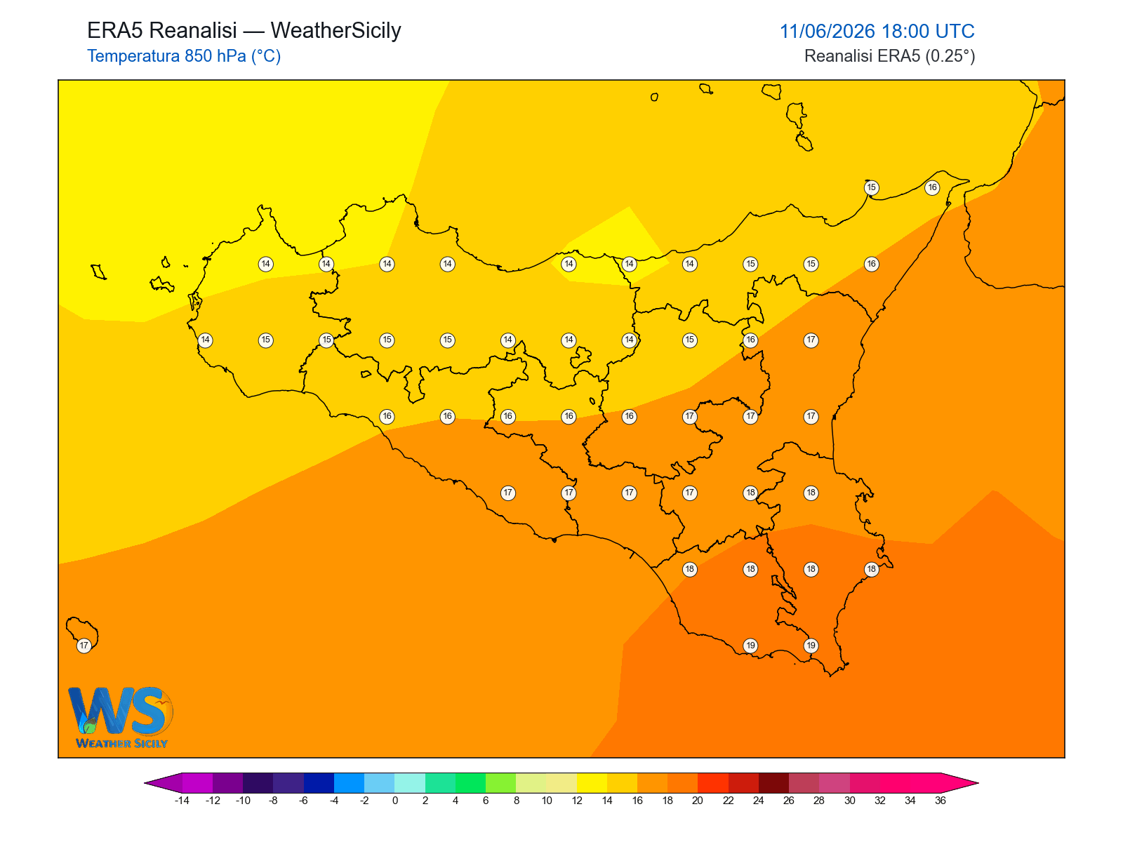 Temperatura a 850 hPa · 2026061118