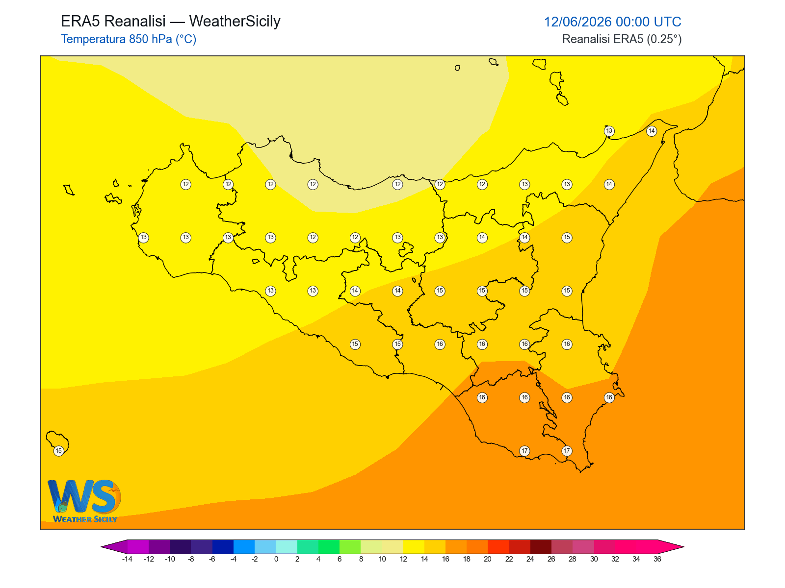 Temperatura a 850 hPa · 2026061200