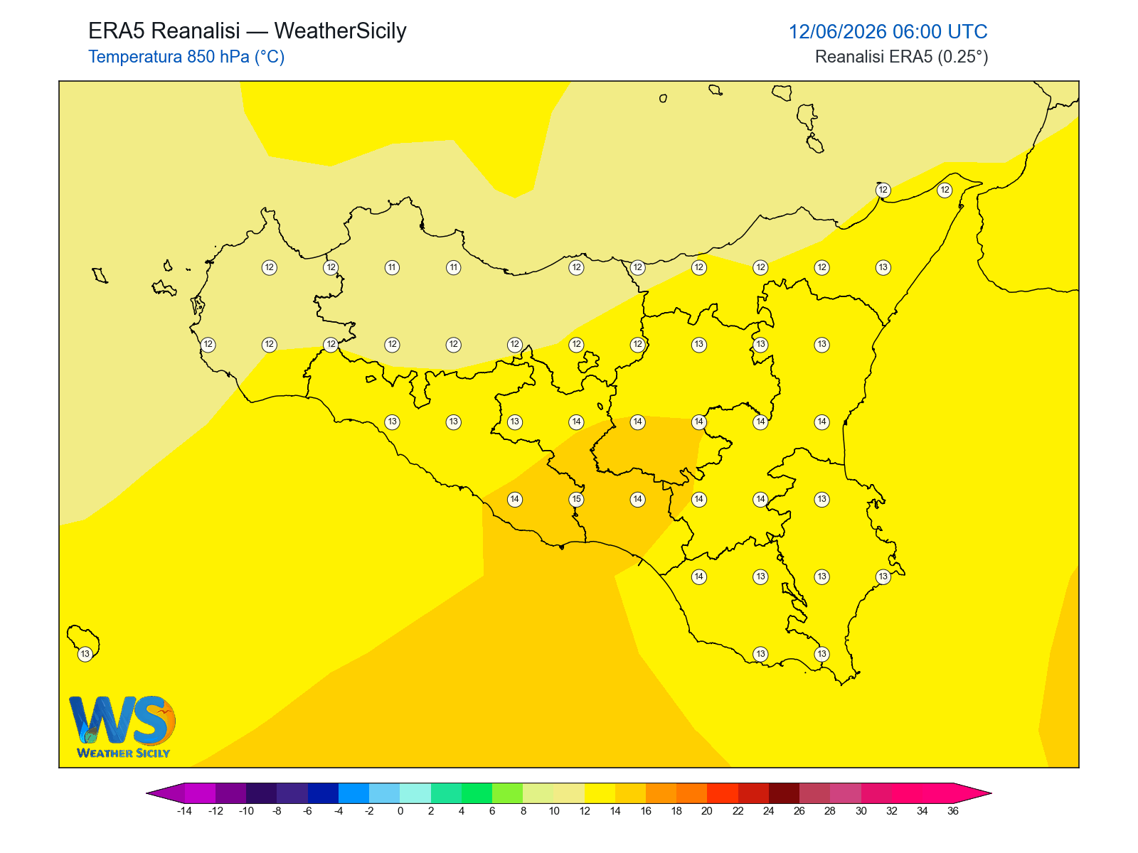 Temperatura a 850 hPa · 2026061206