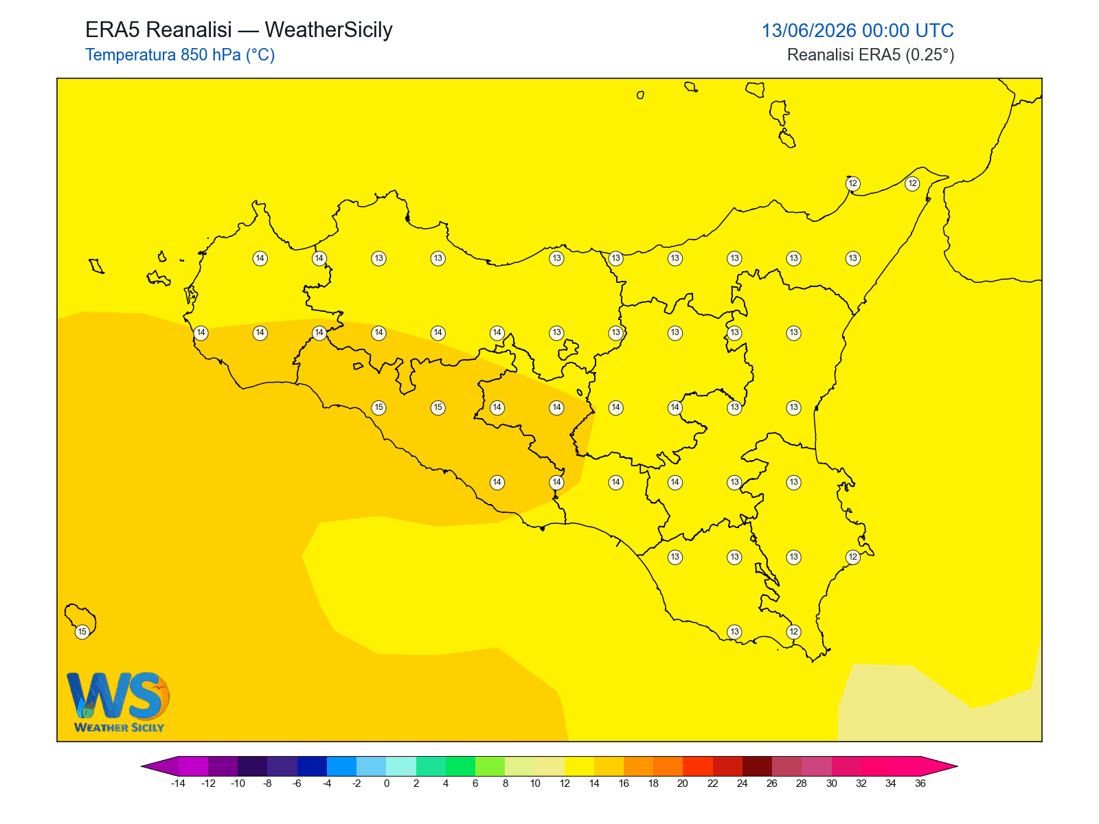 Temperatura a 850 hPa · 2026061300