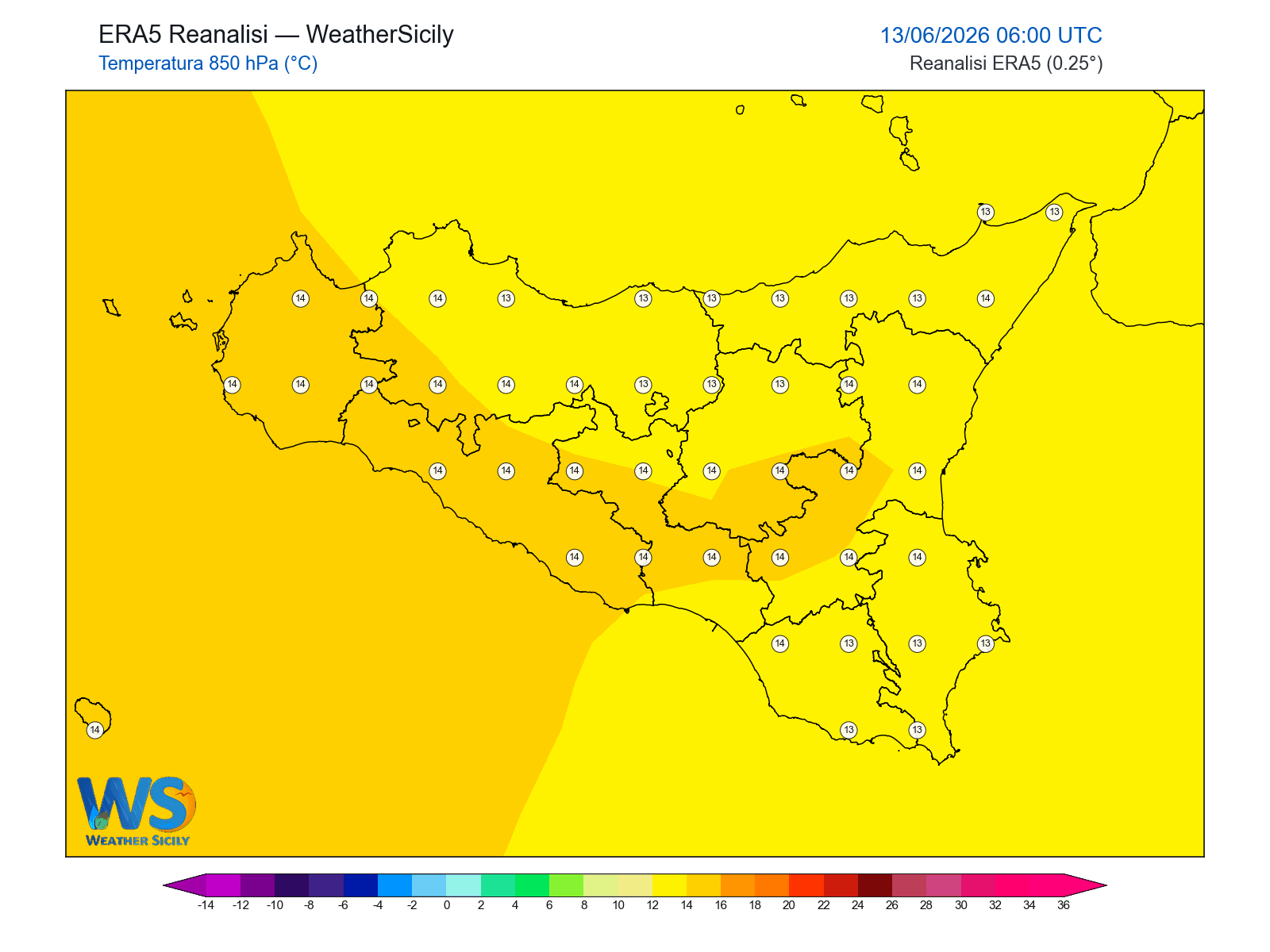 Temperatura a 850 hPa · 2026061306