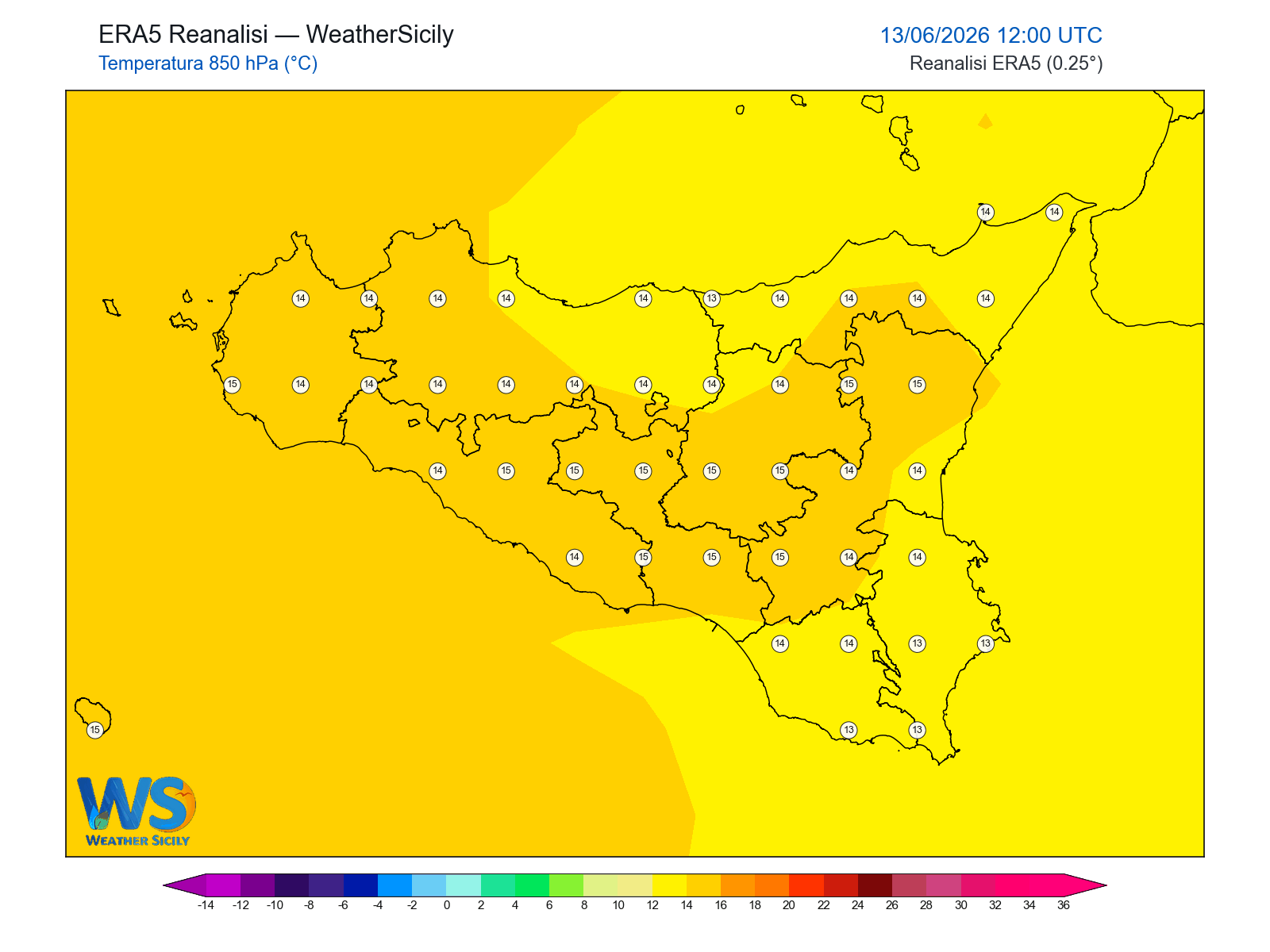 Temperatura a 850 hPa · 2026061312