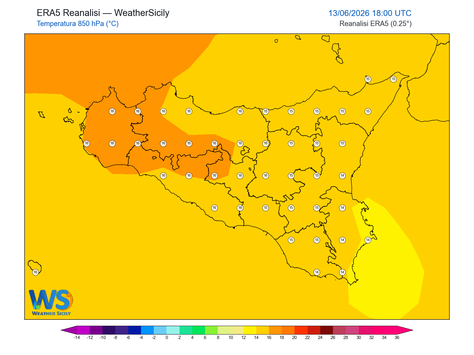 Temperatura a 850 hPa · 2026061318