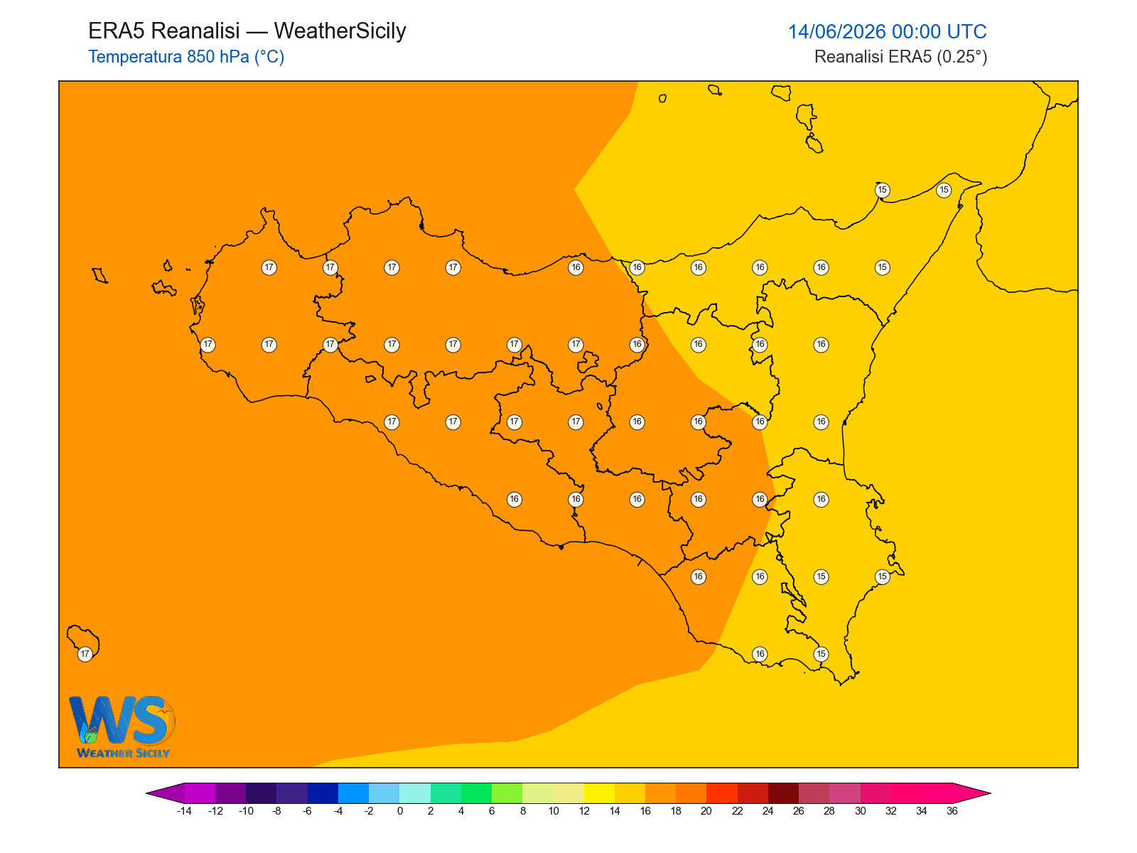 Temperatura a 850 hPa · 2026061400