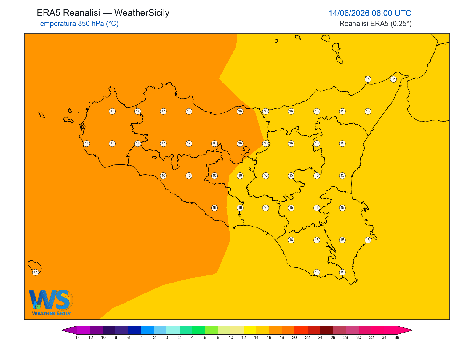Temperatura a 850 hPa · 2026061406