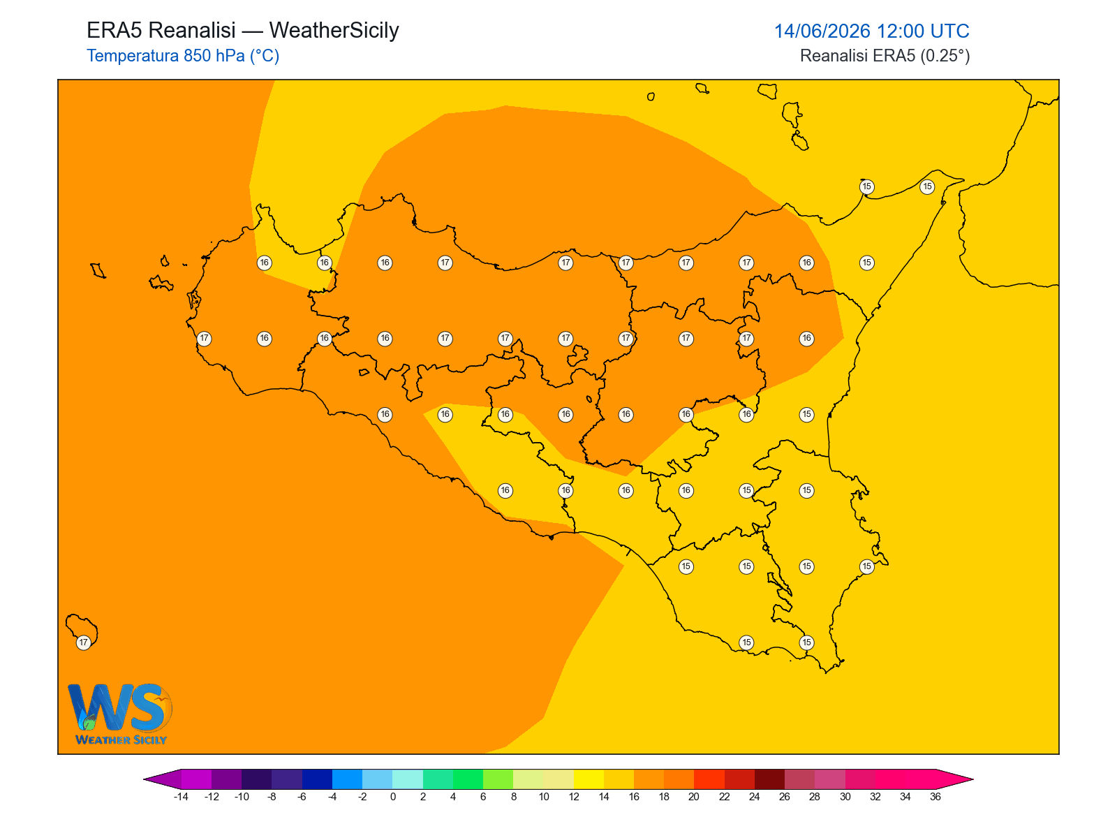 Temperatura a 850 hPa · 2026061412
