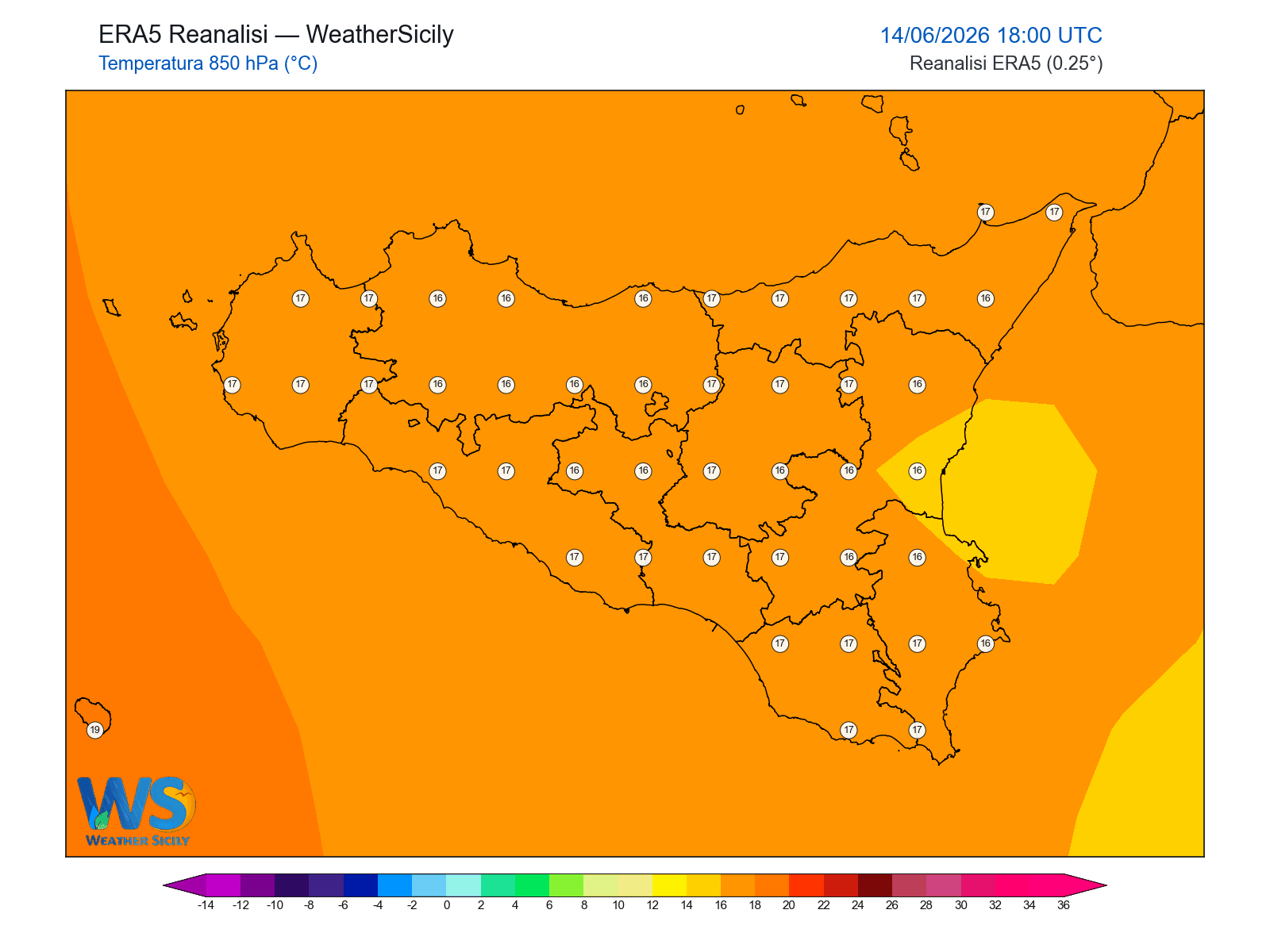 Temperatura a 850 hPa · 2026061418
