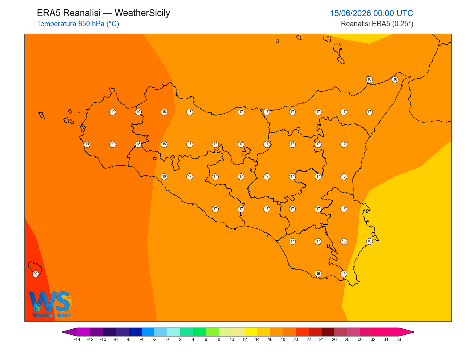 Temperatura a 850 hPa · 2026061500