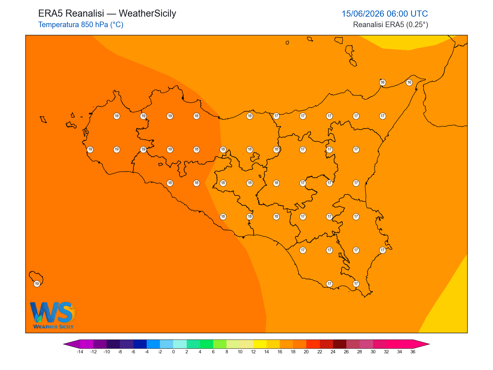 Temperatura a 850 hPa · 2026061506