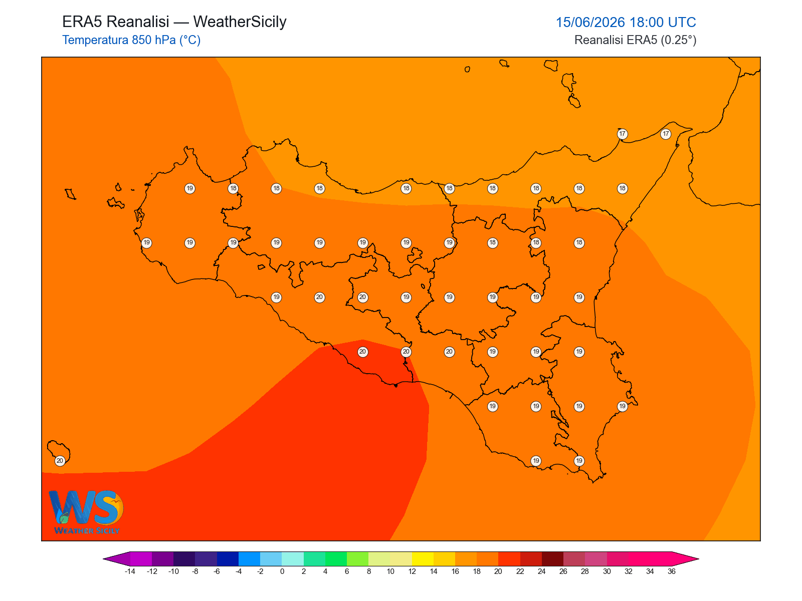 Temperatura a 850 hPa · 2026061518