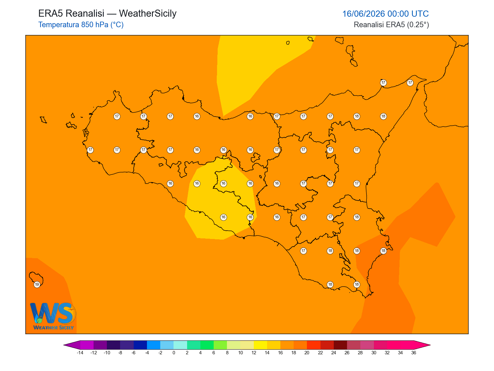 Temperatura a 850 hPa · 2026061600