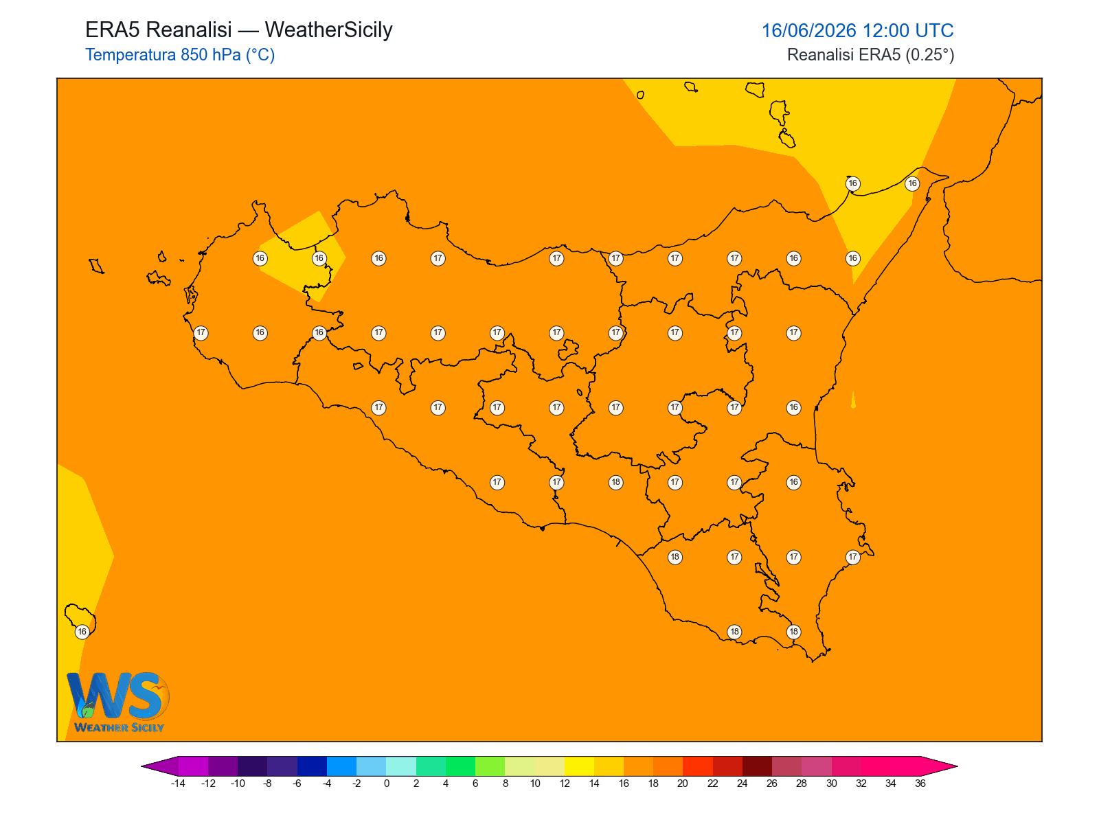 Temperatura a 850 hPa · 2026061612