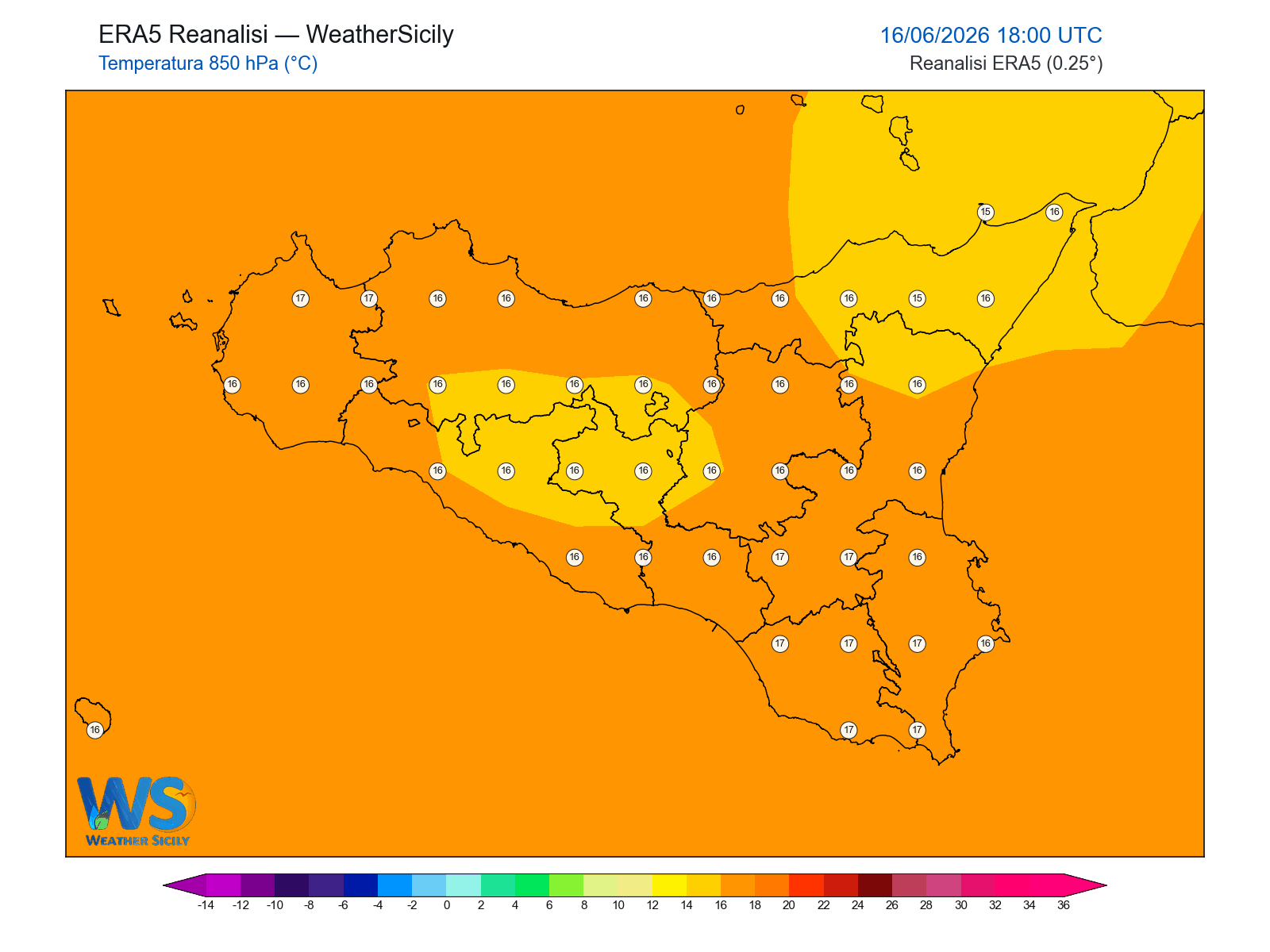 Temperatura a 850 hPa · 2026061618