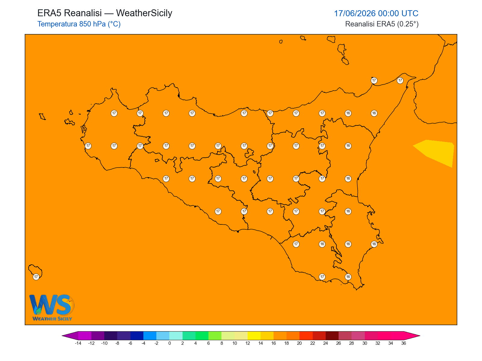 Temperatura a 850 hPa · 2026061700