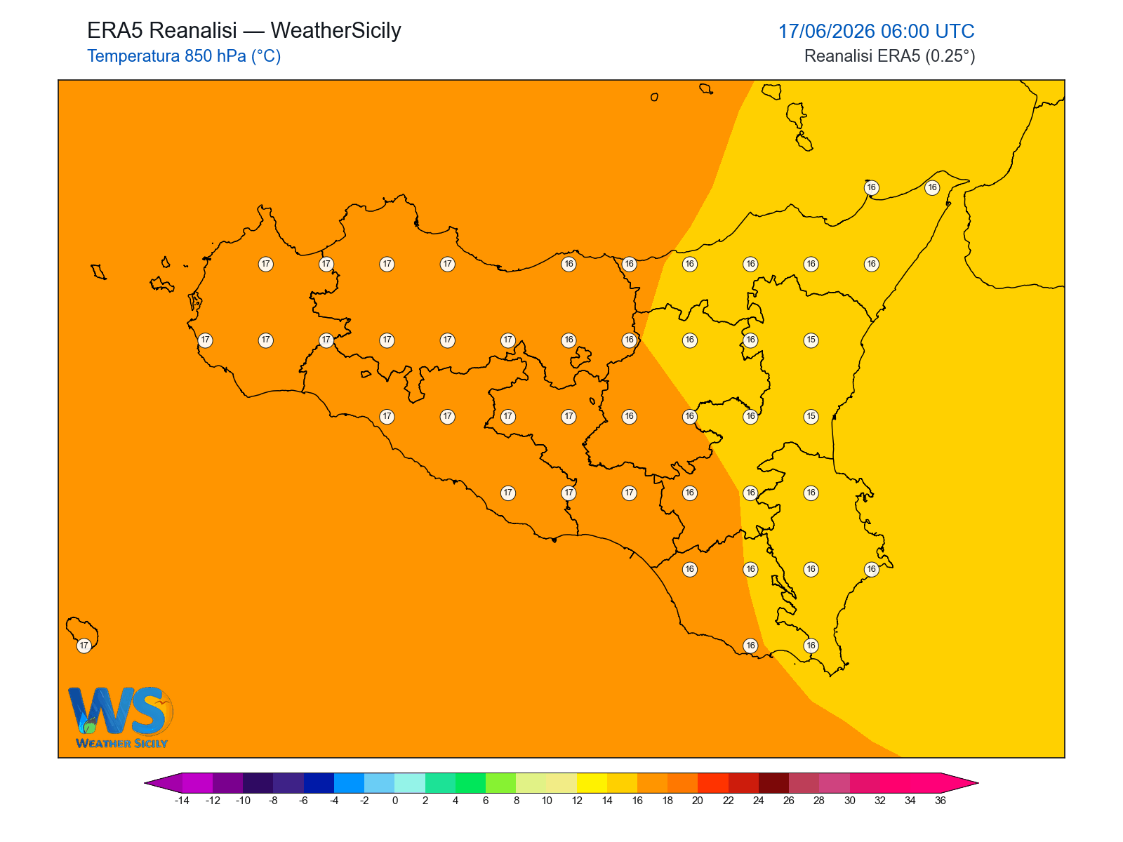 Temperatura a 850 hPa · 2026061706