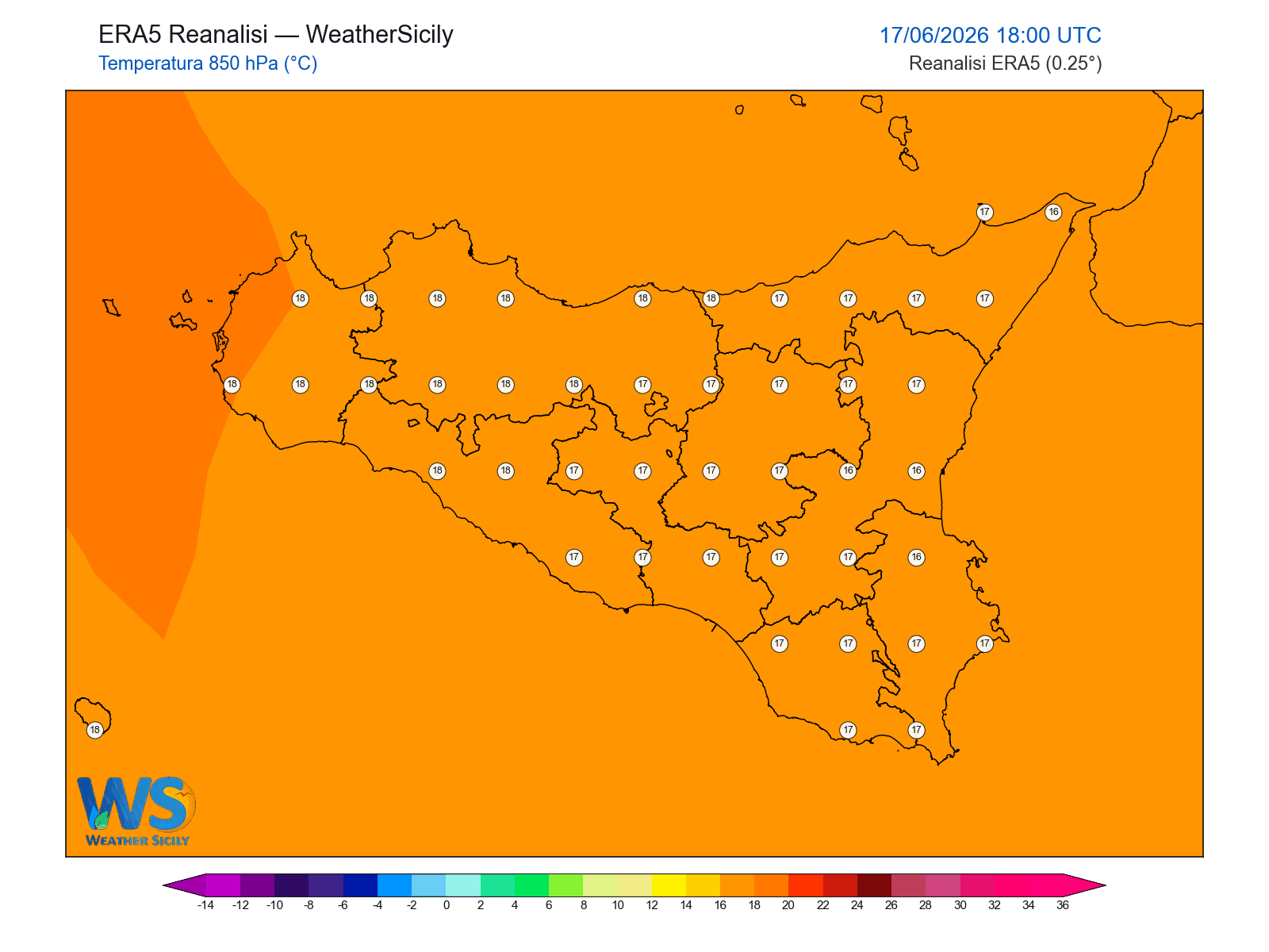 Temperatura a 850 hPa · 2026061718