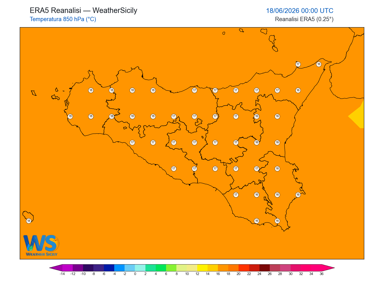 Temperatura a 850 hPa · 2026061800