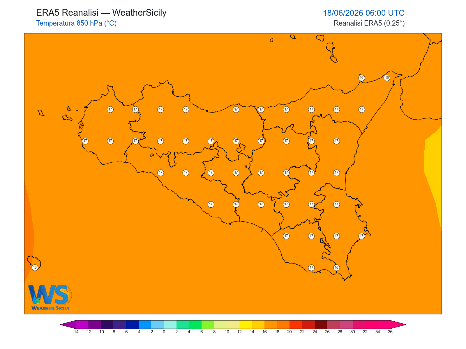 Temperatura a 850 hPa · 2026061806