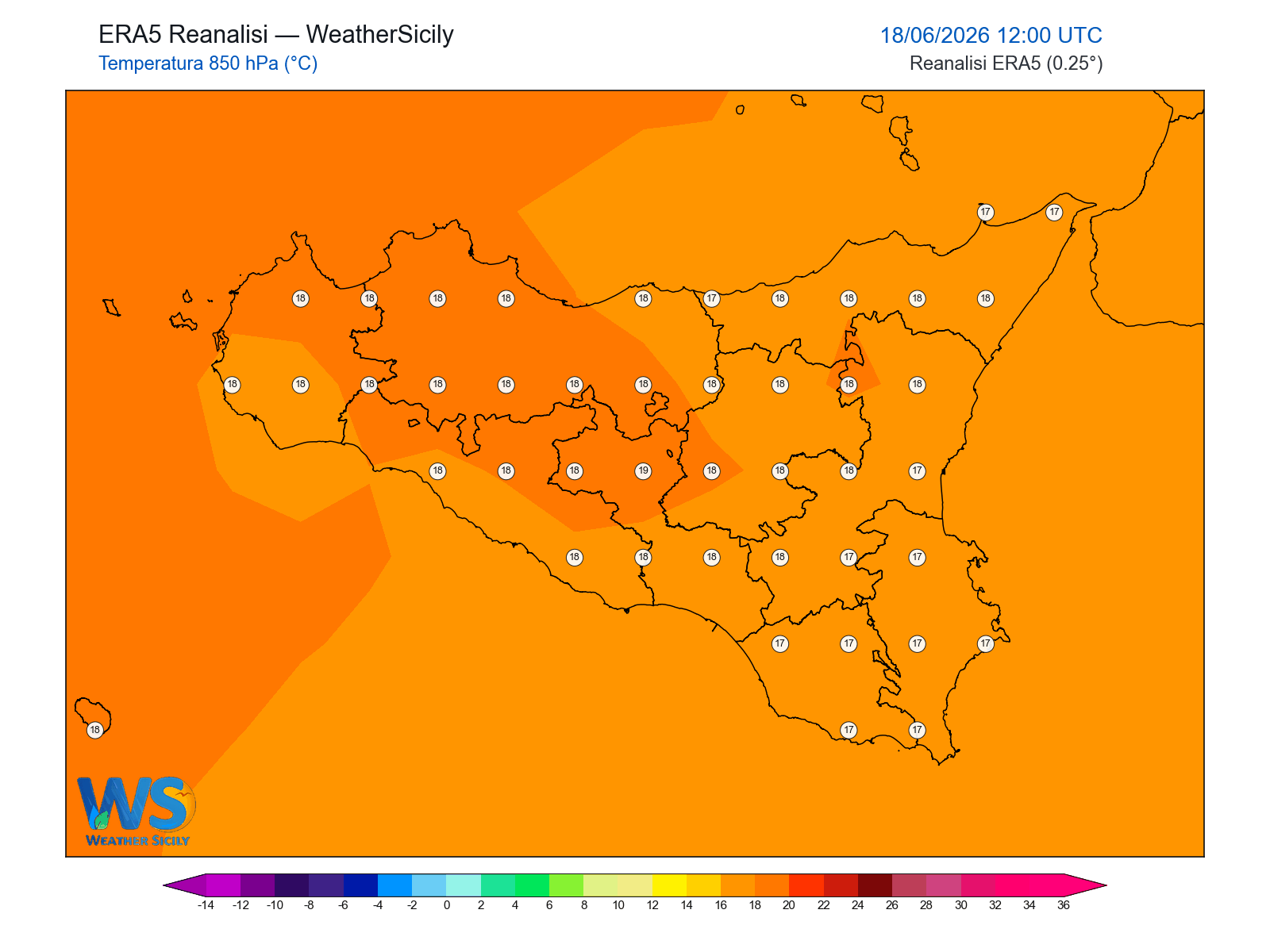 Temperatura a 850 hPa · 2026061812