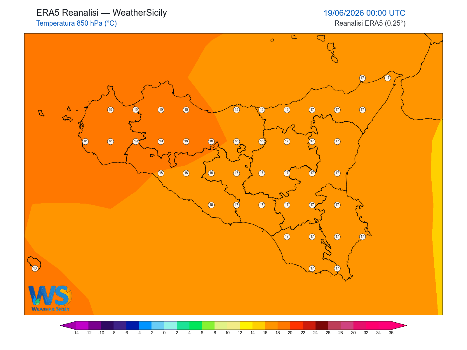 Temperatura a 850 hPa · 2026061900