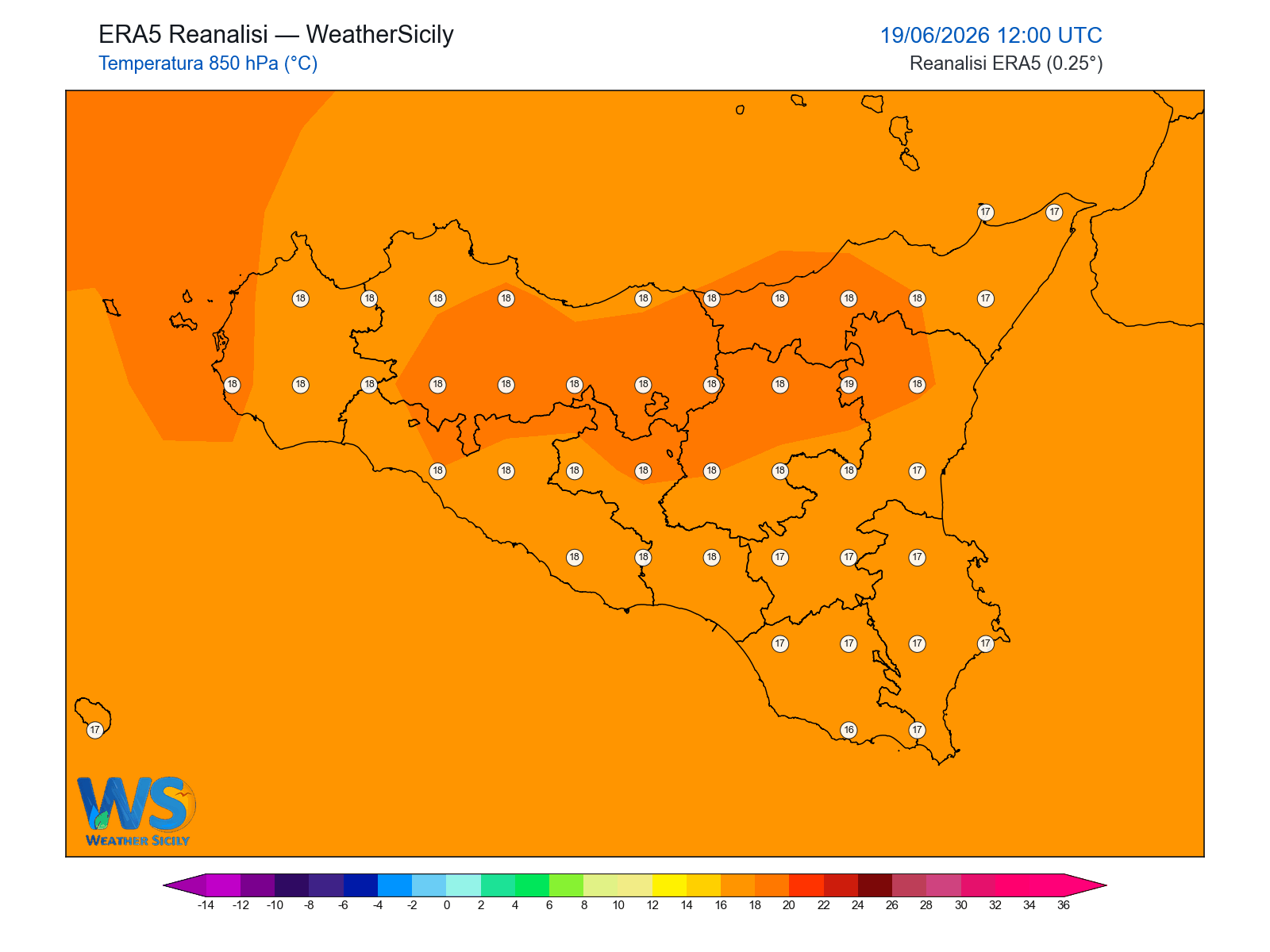 Temperatura a 850 hPa · 2026061912