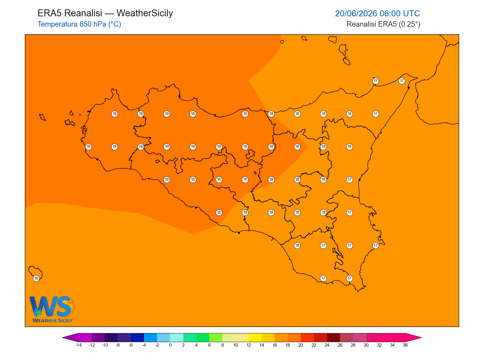 Temperatura a 850 hPa · 2026062006