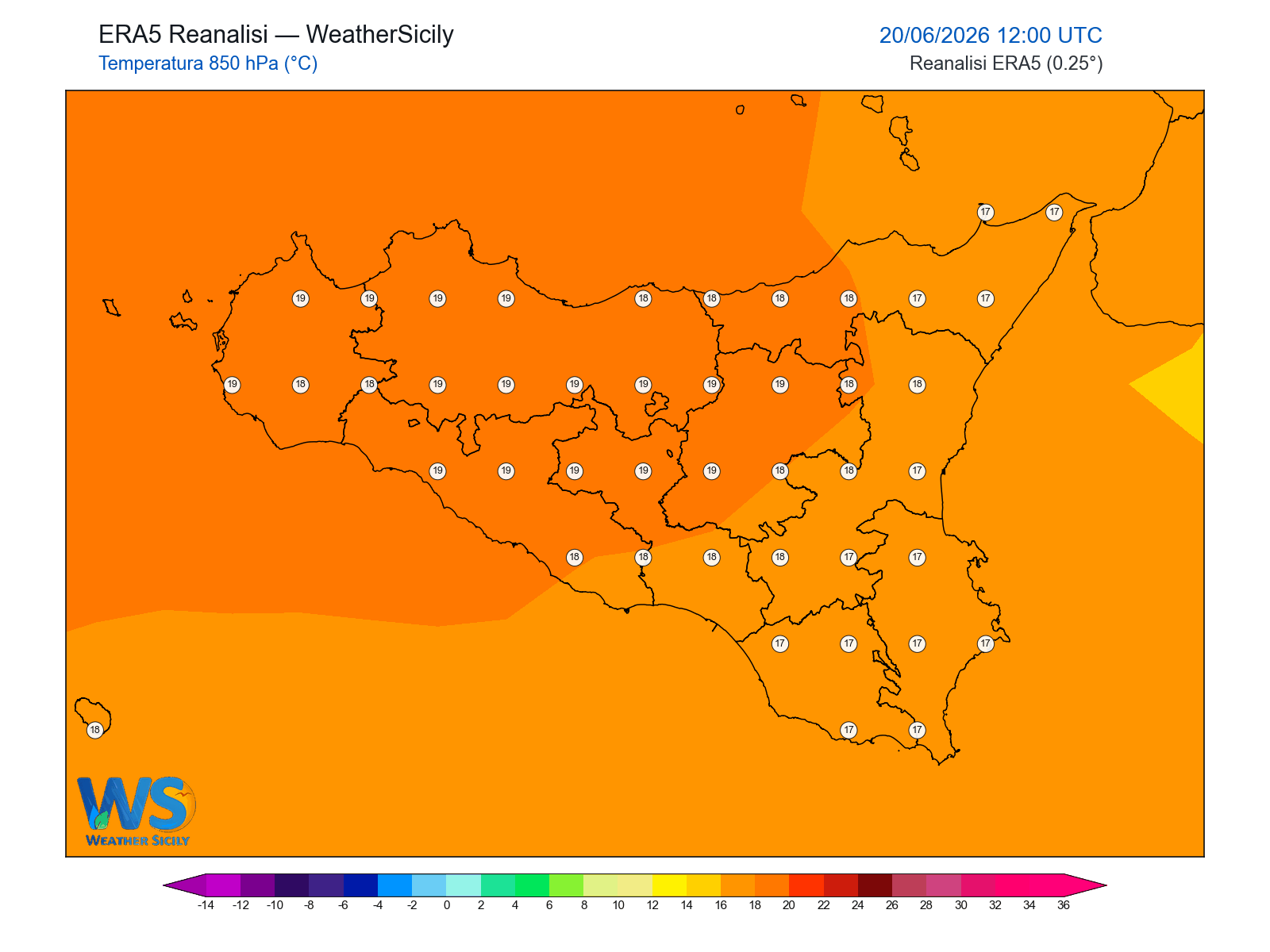 Temperatura a 850 hPa · 2026062012