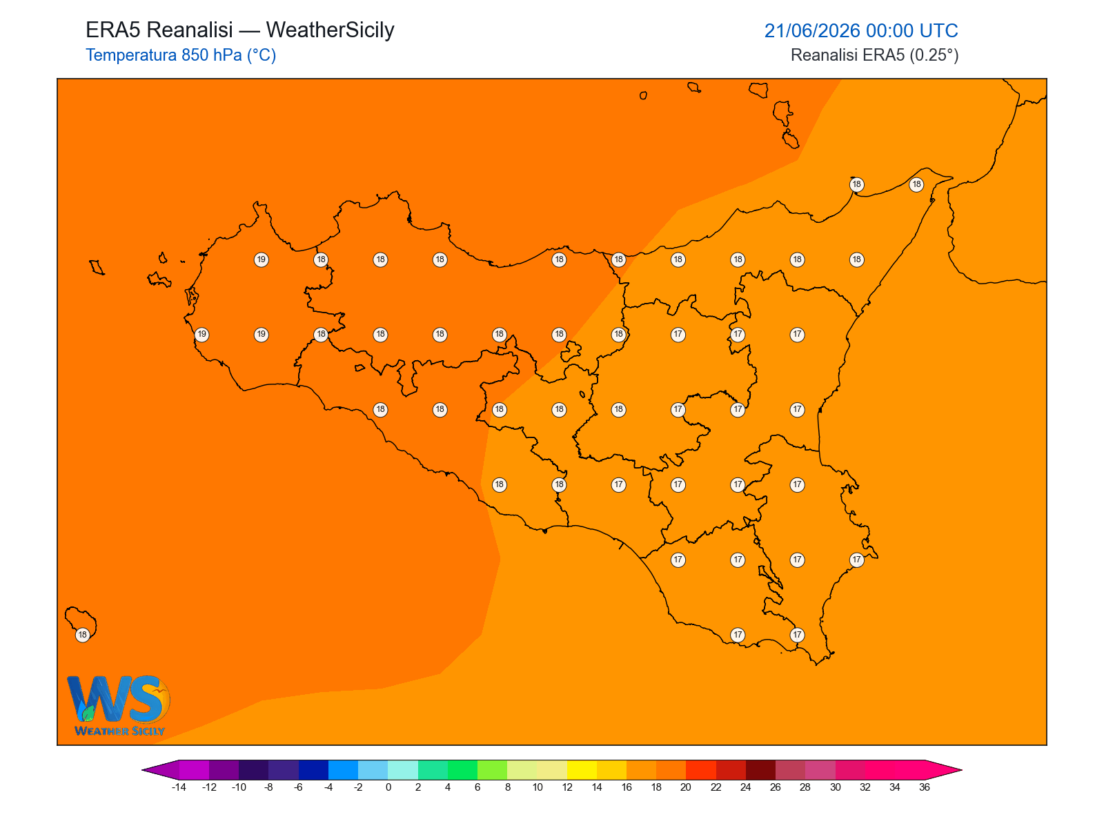 Temperatura a 850 hPa · 2026062100
