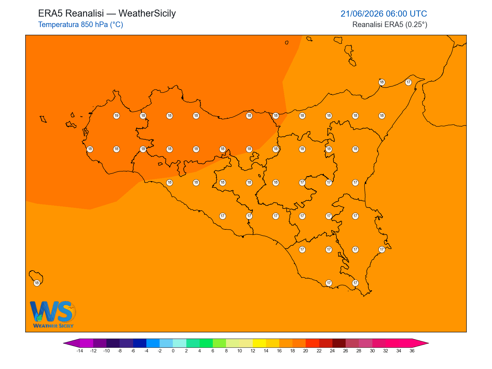 Temperatura a 850 hPa · 2026062106