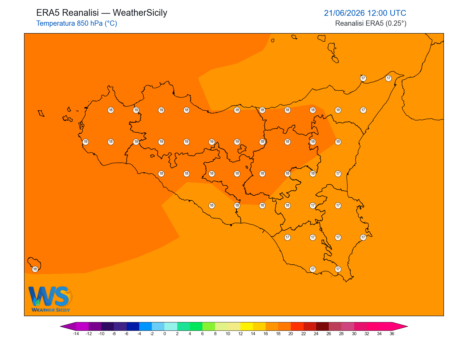 Temperatura a 850 hPa · 2026062112