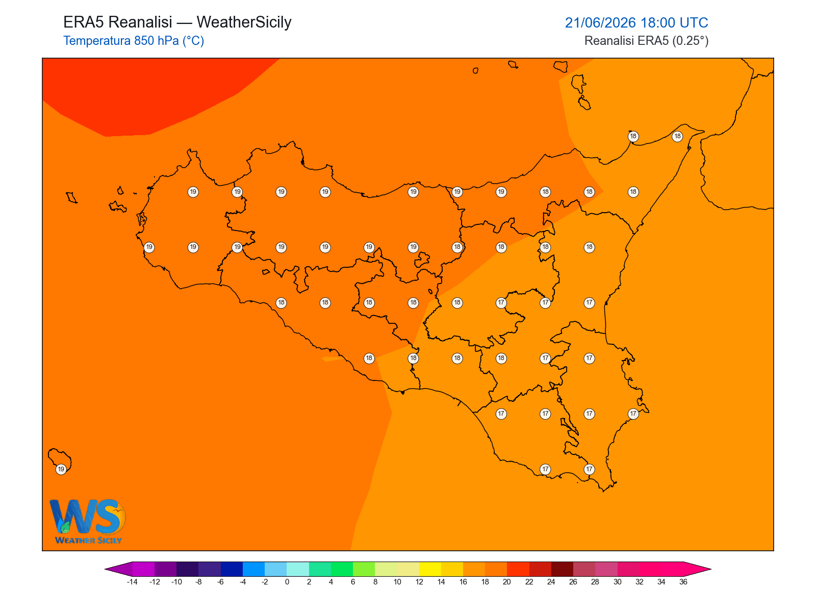 Temperatura a 850 hPa · 2026062118