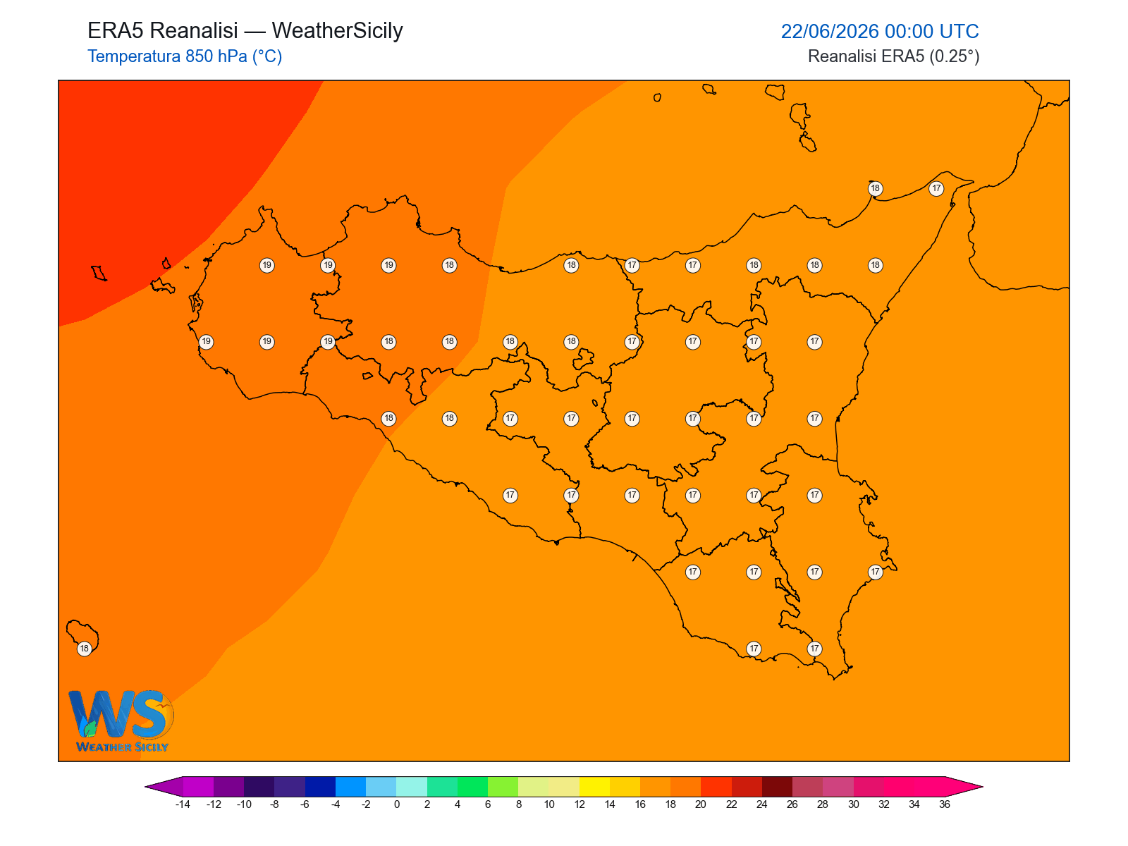 Temperatura a 850 hPa · 2026062200