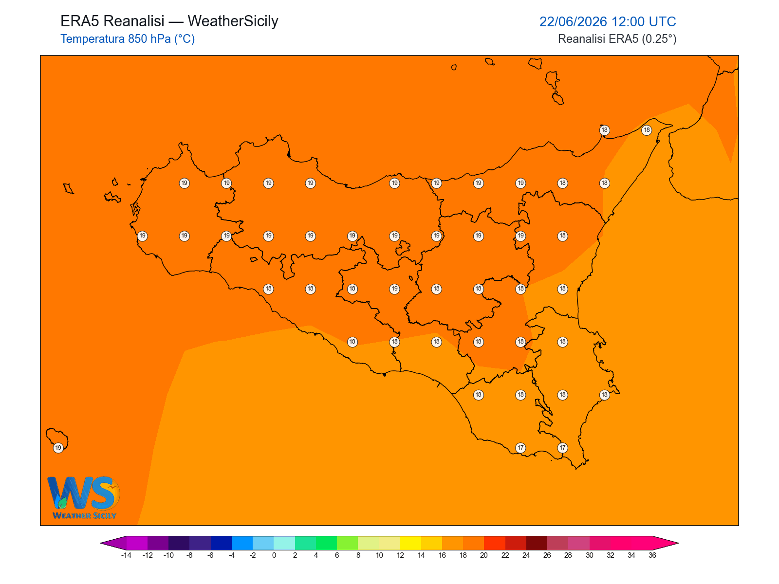 Temperatura a 850 hPa · 2026062212