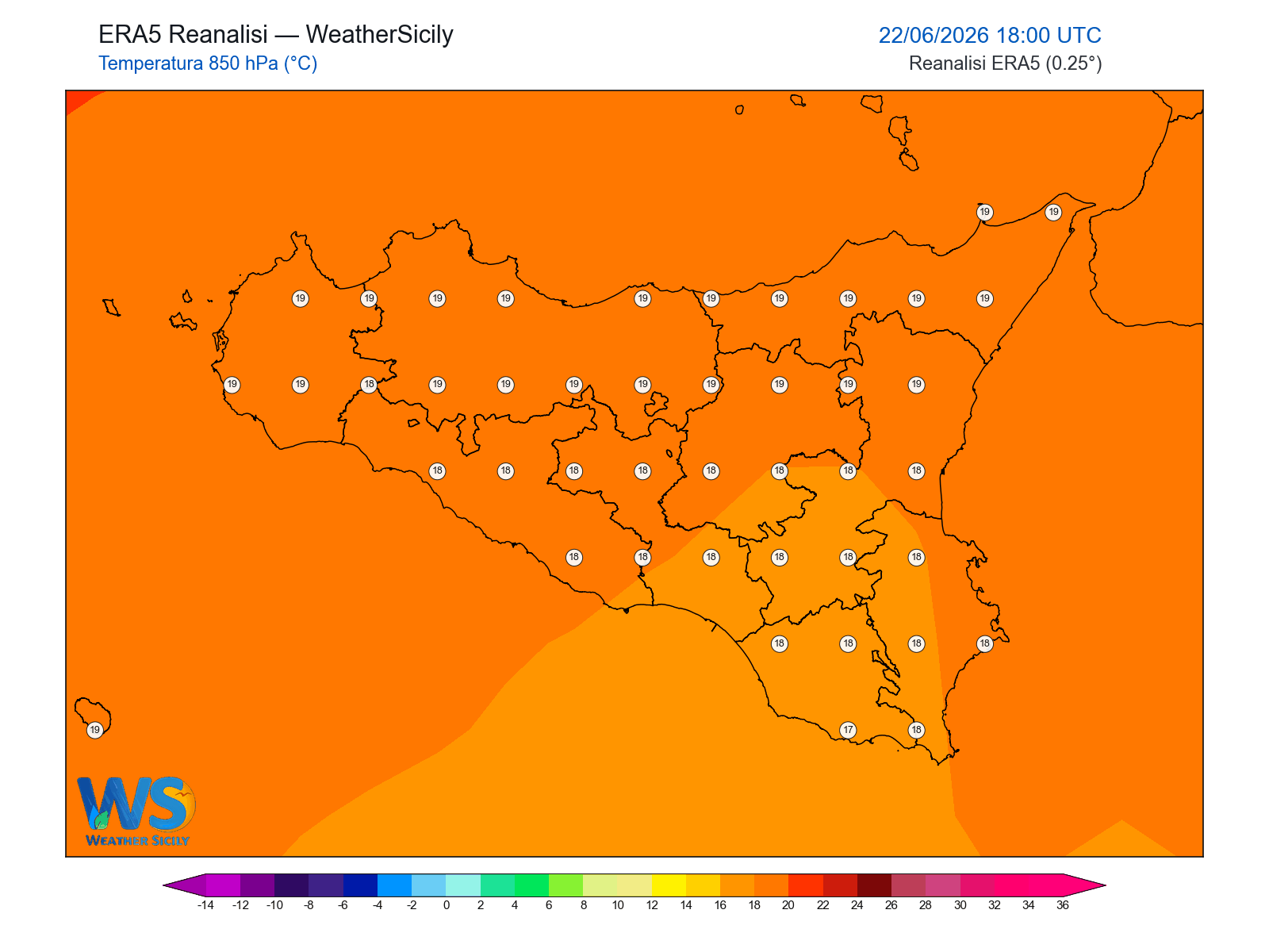 Temperatura a 850 hPa · 2026062218
