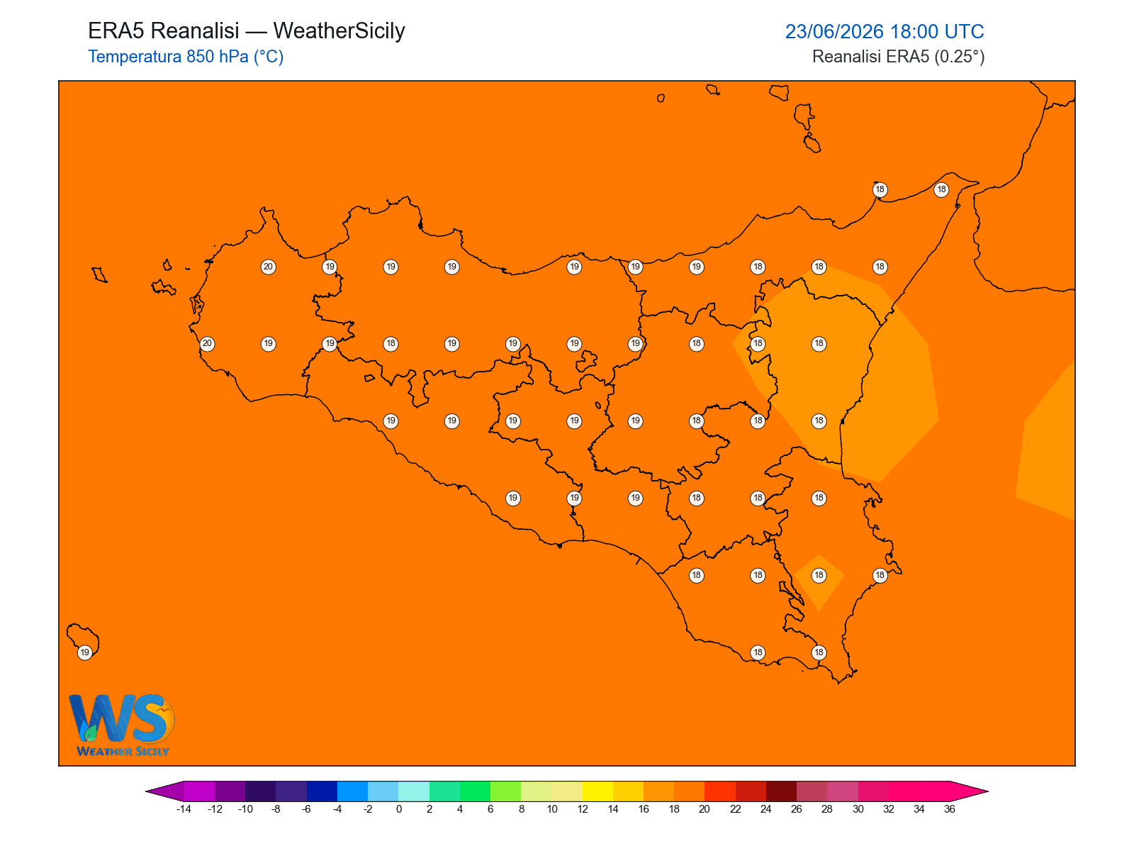 Temperatura a 850 hPa · 2026062318