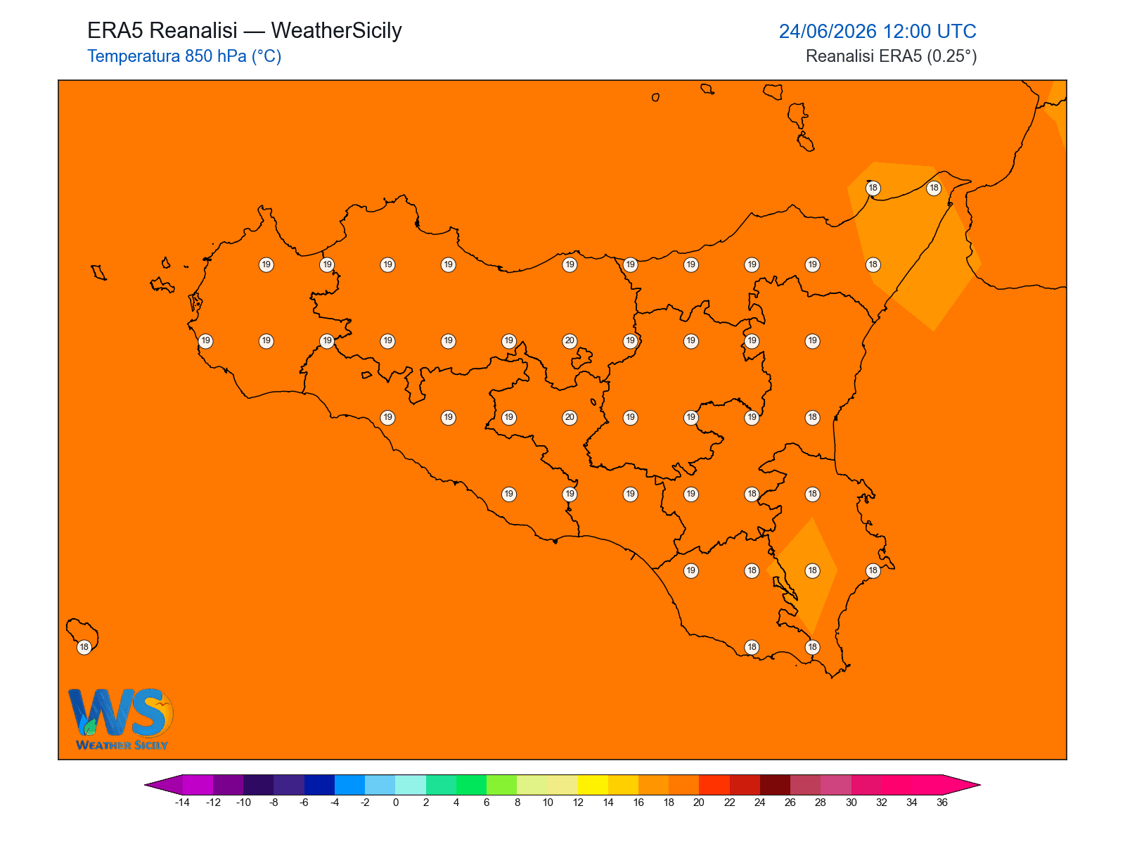 Temperatura a 850 hPa · 2026062412