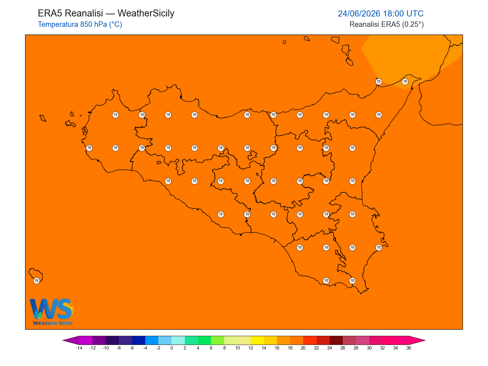 Temperatura a 850 hPa · 2026062418