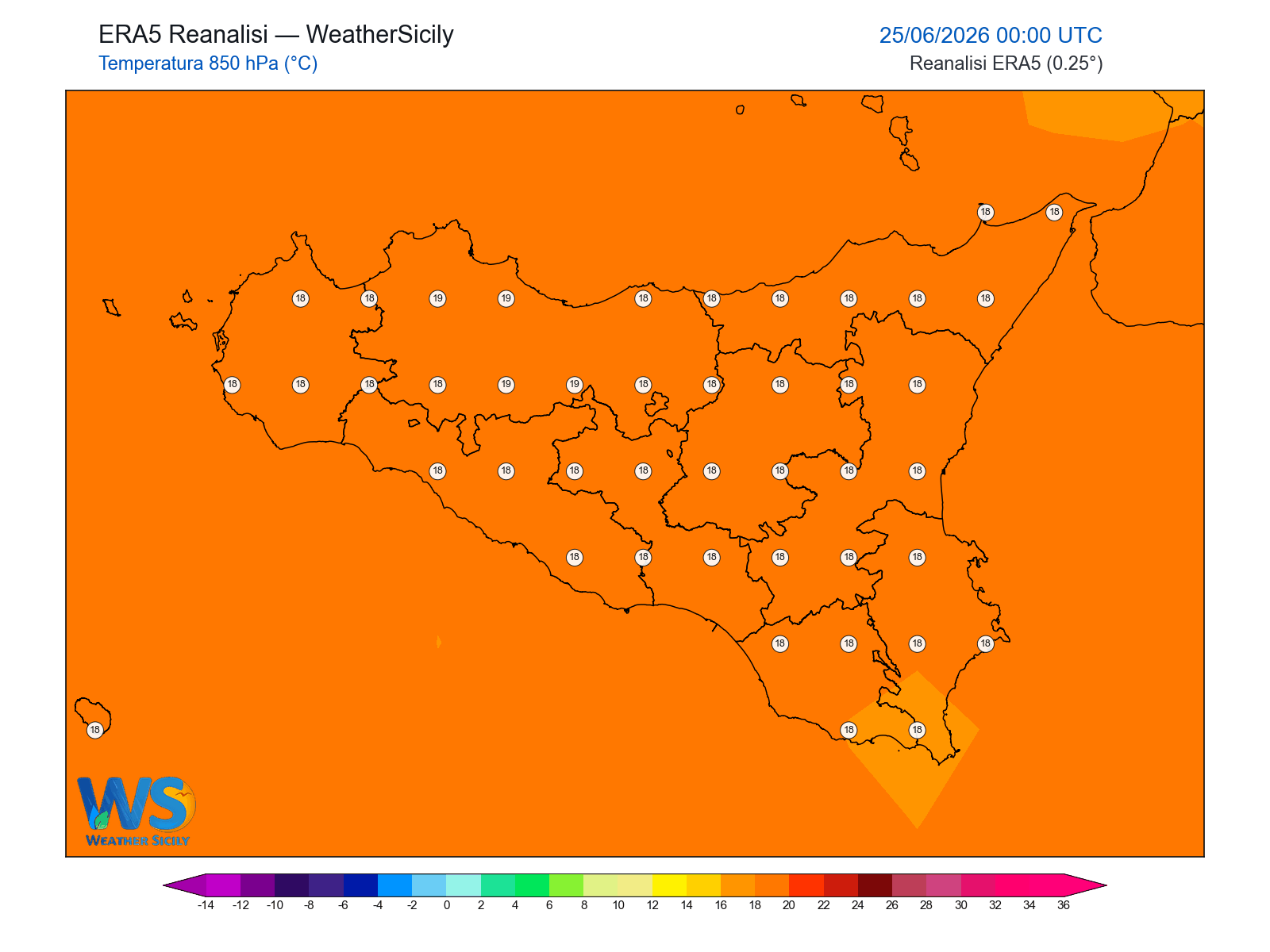 Temperatura a 850 hPa · 2026062500