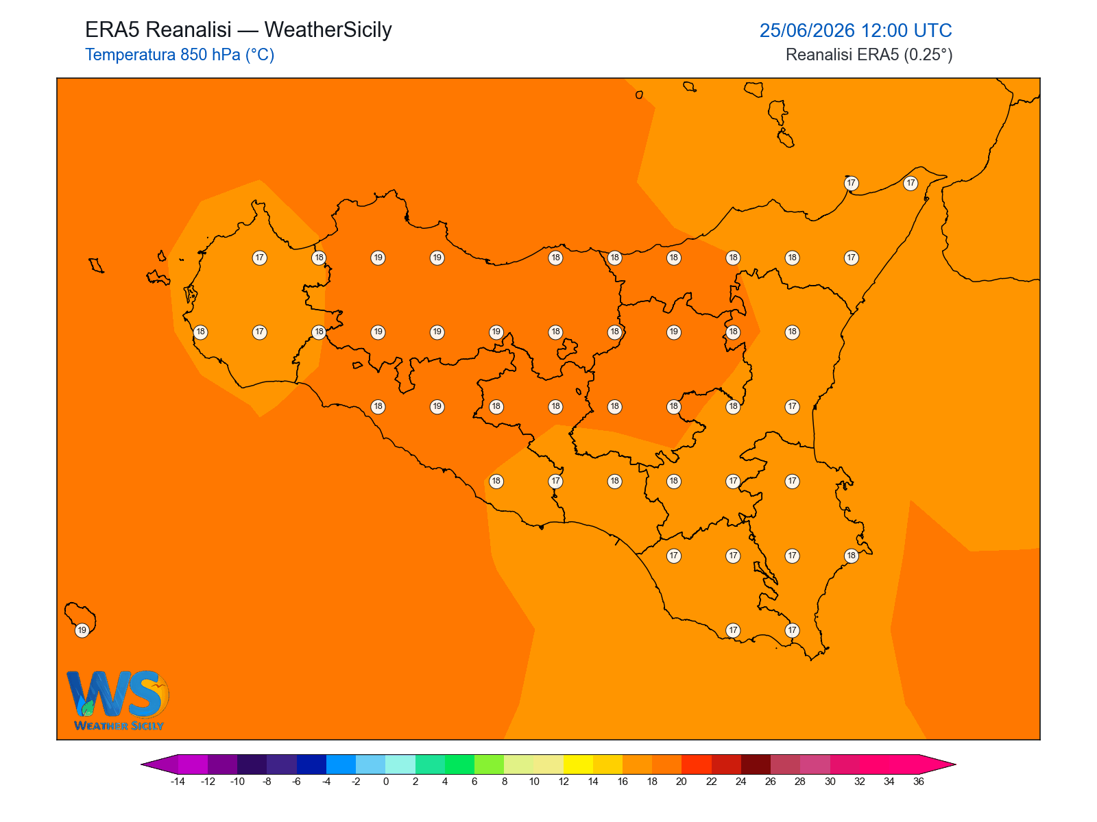 Temperatura a 850 hPa · 2026062512