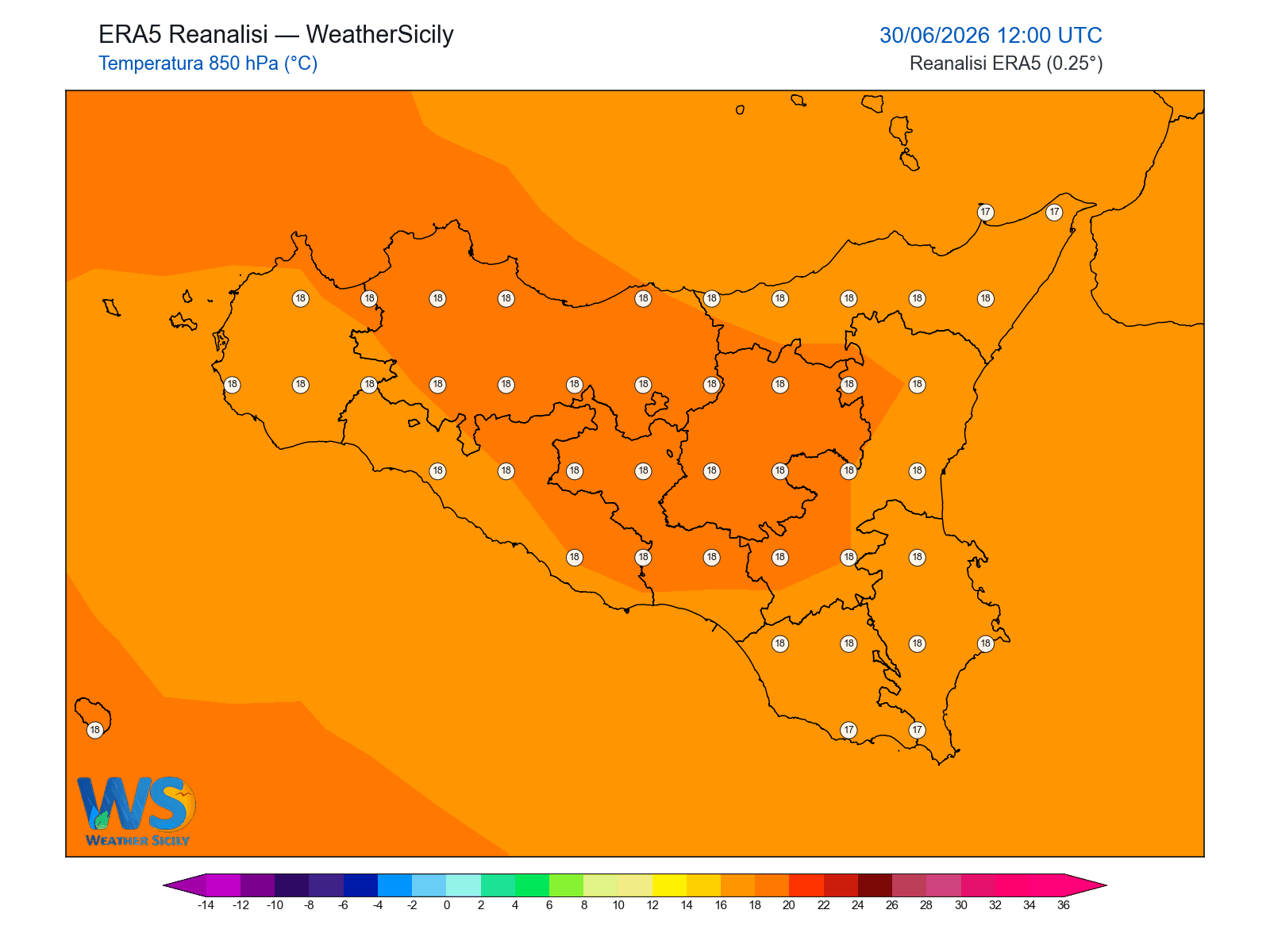 Temperatura a 850 hPa · 2026063012