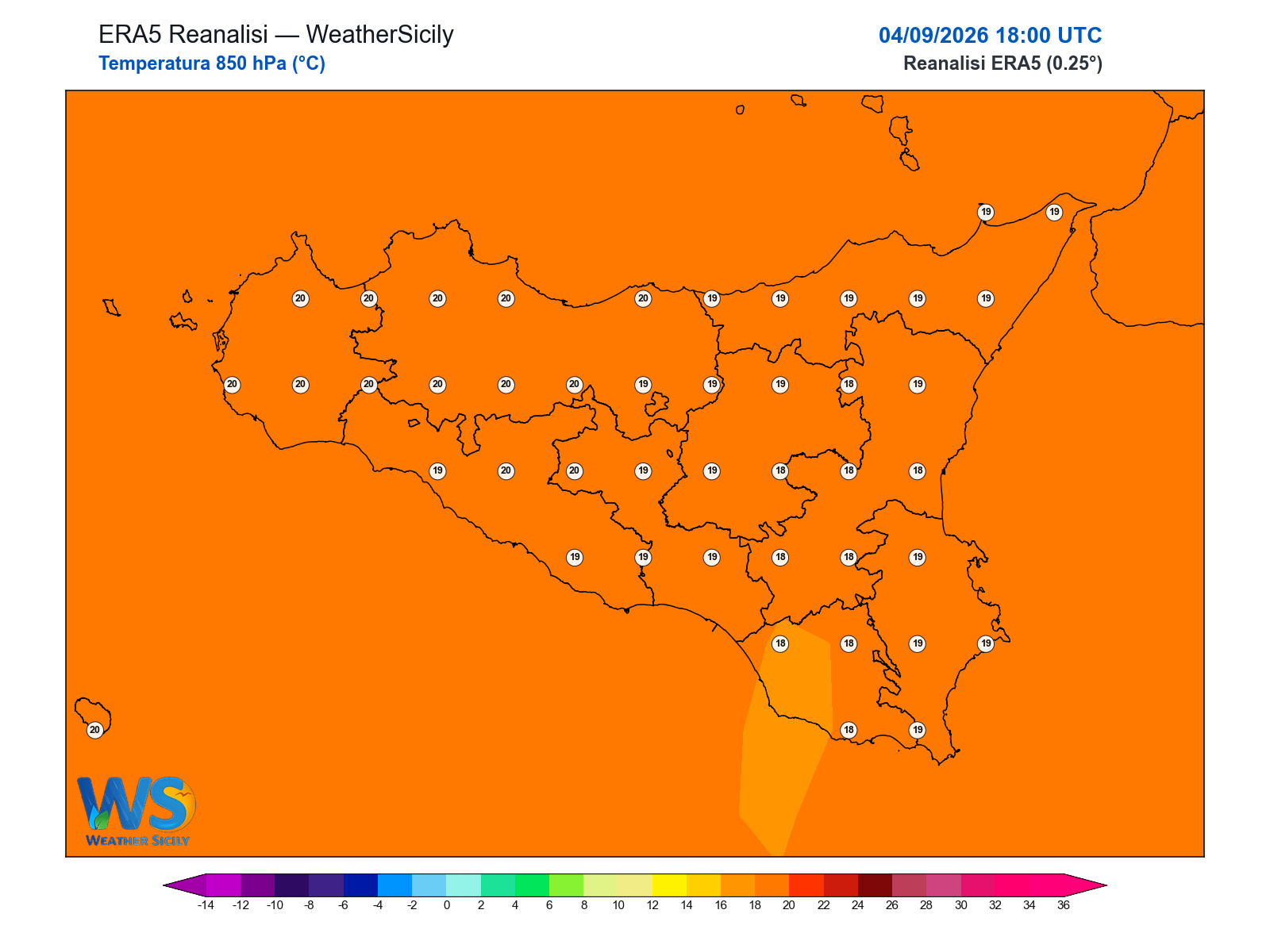 Temperatura a 850 hPa · 2026090418