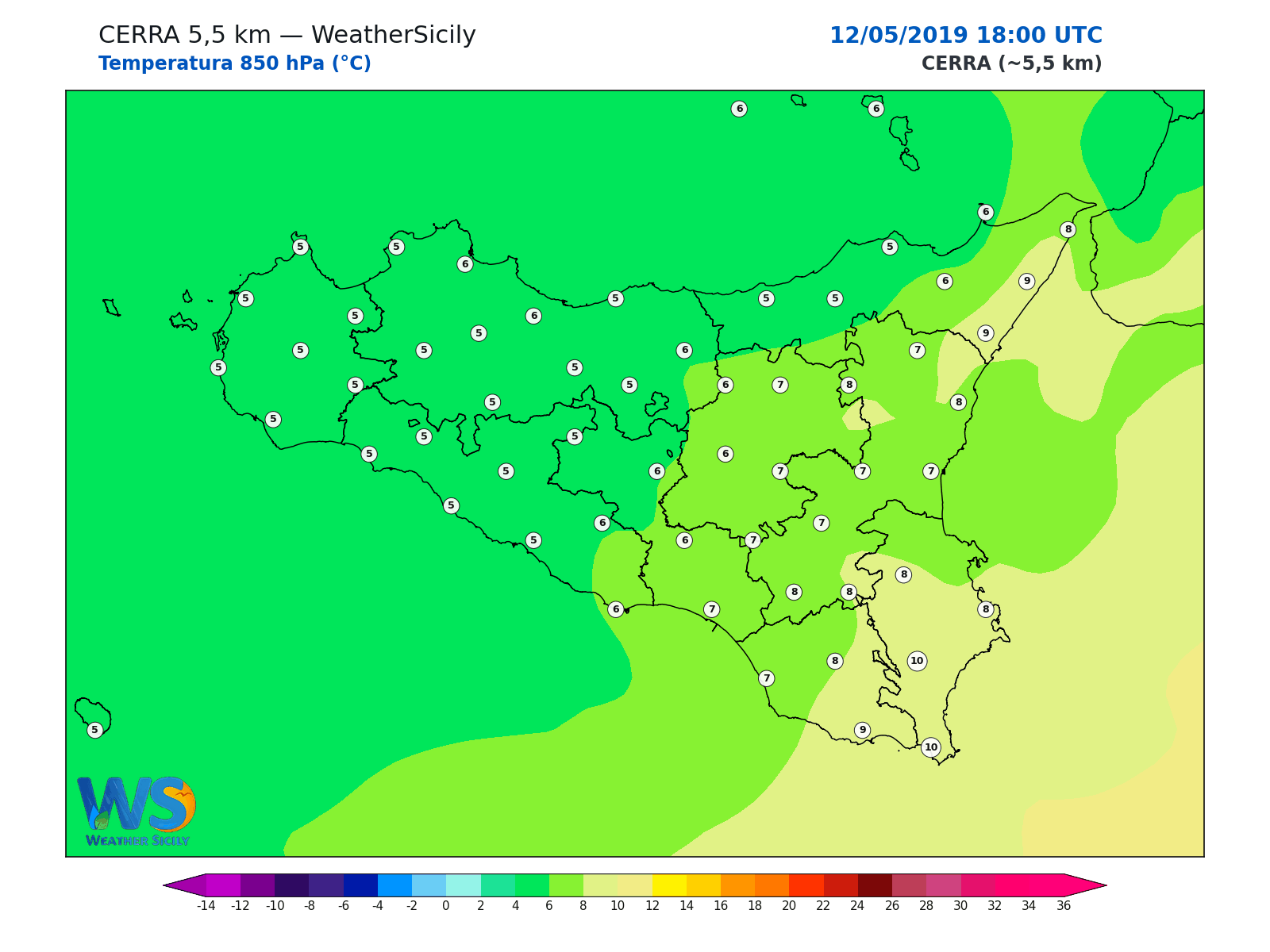 Temperatura a 850 hPa · 2019051218