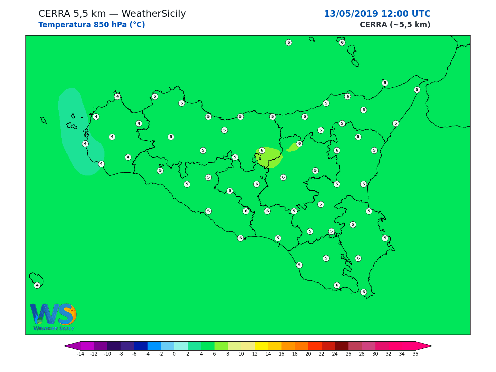 Temperatura a 850 hPa · 2019051312