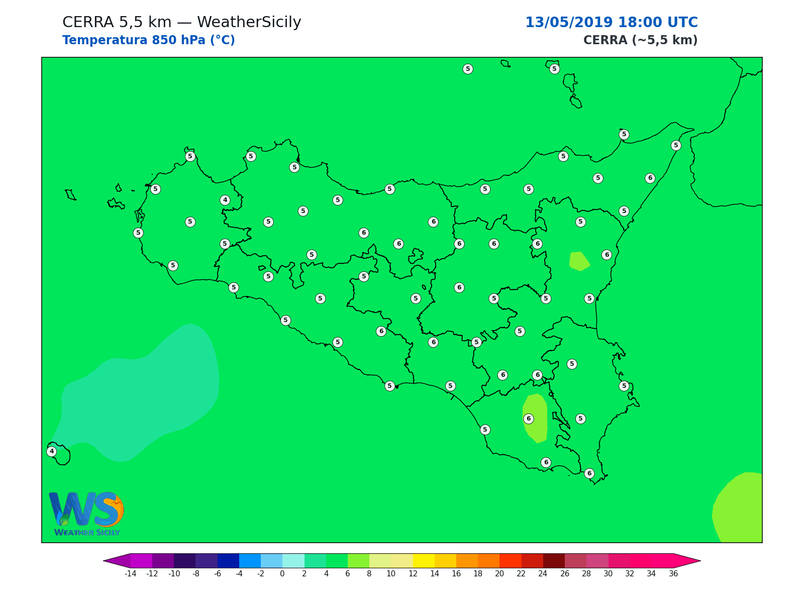 Temperatura a 850 hPa · 2019051318