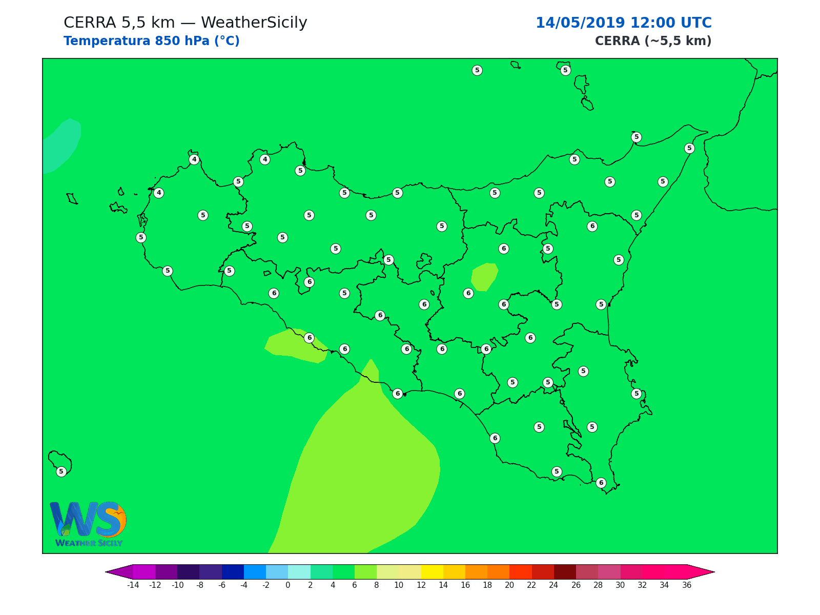 Temperatura a 850 hPa · 2019051412