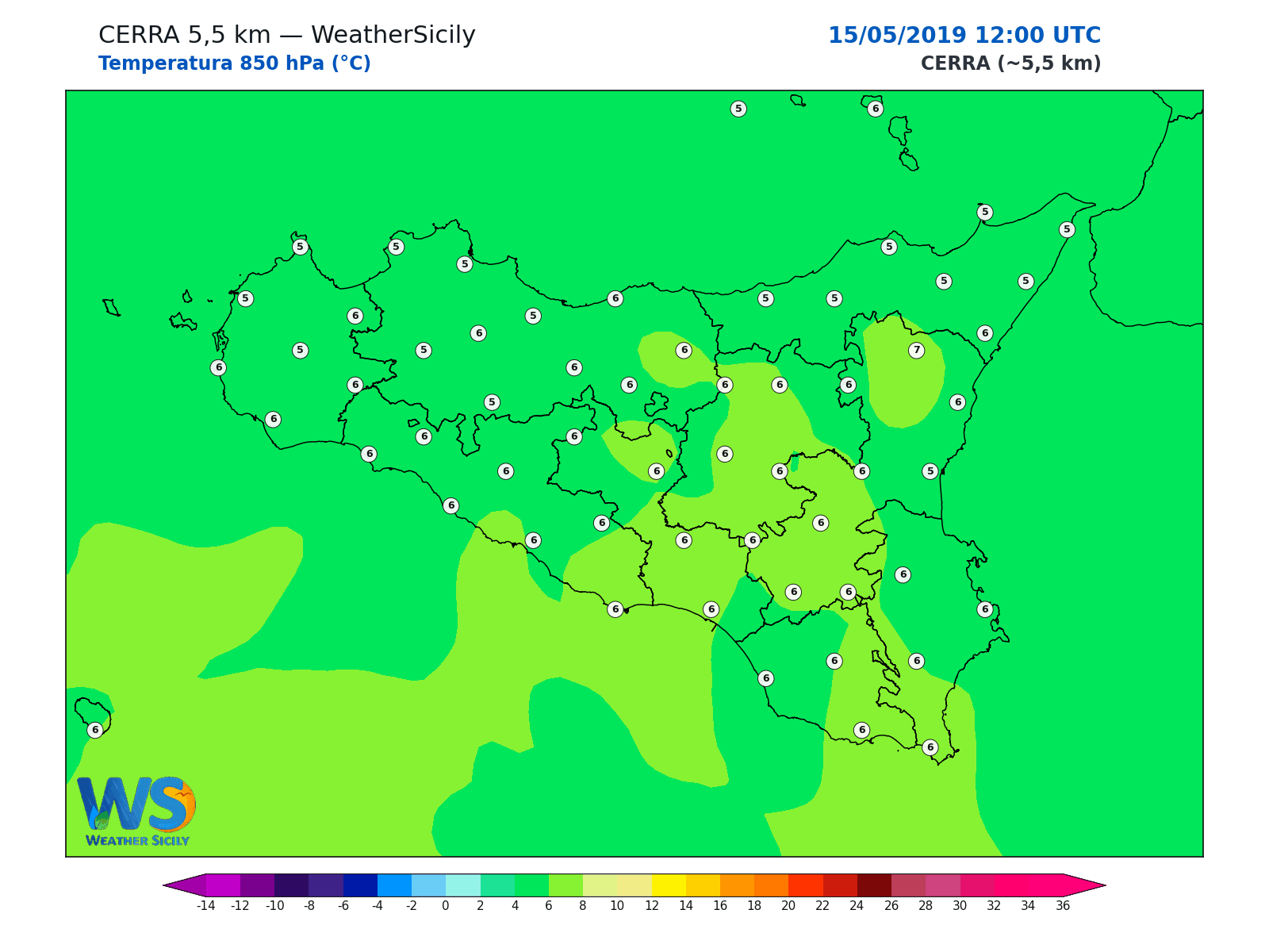 Temperatura a 850 hPa · 2019051512