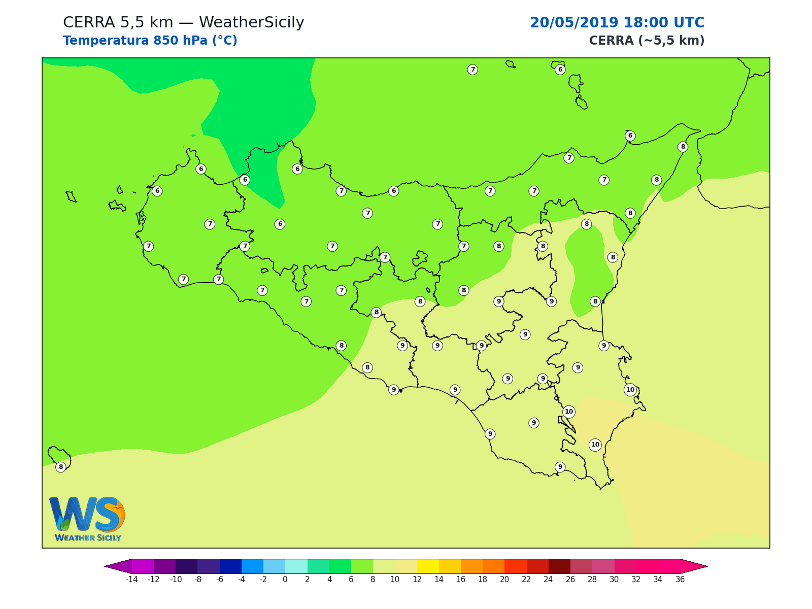 Temperatura a 850 hPa · 2019052018