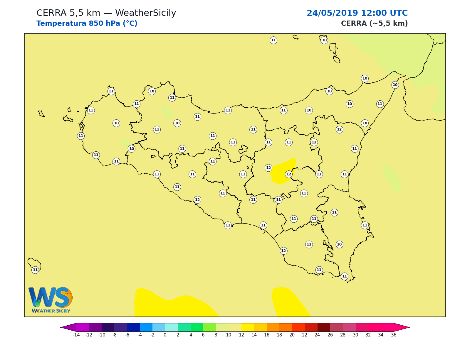 Temperatura a 850 hPa · 2019052412