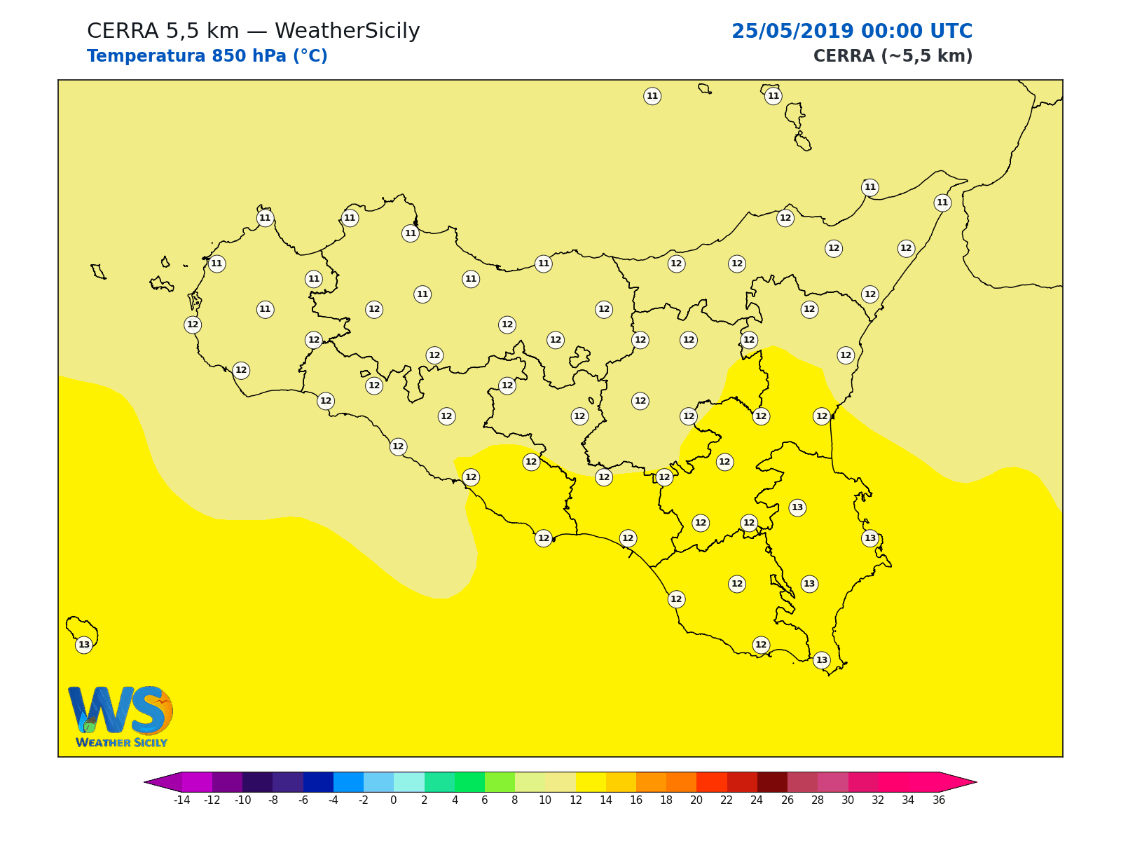 Temperatura a 850 hPa · 2019052500