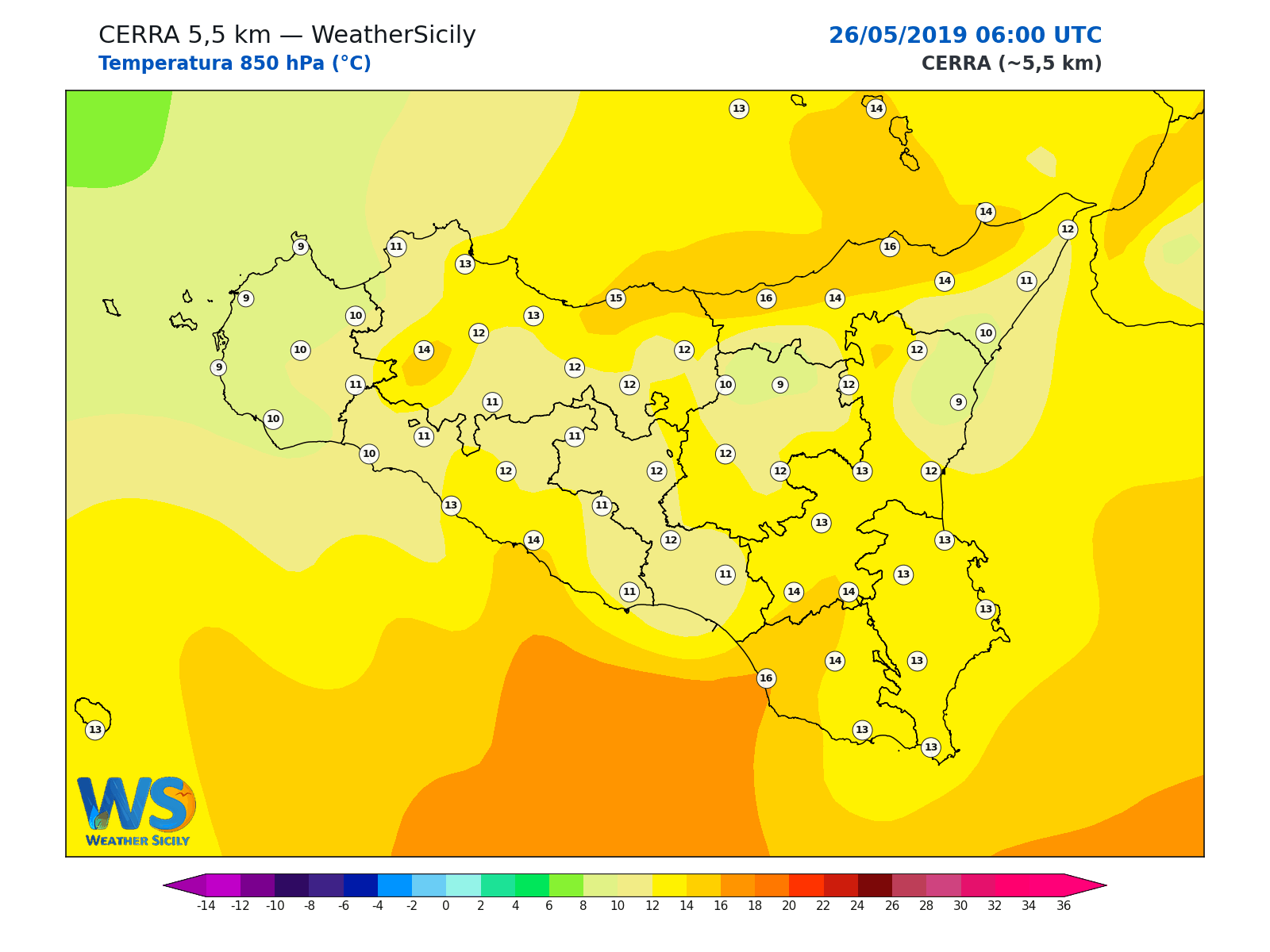 Temperatura a 850 hPa · 2019052606